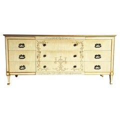 Vintage Mid Century Off White and Gold Dresser by John Widdicomb