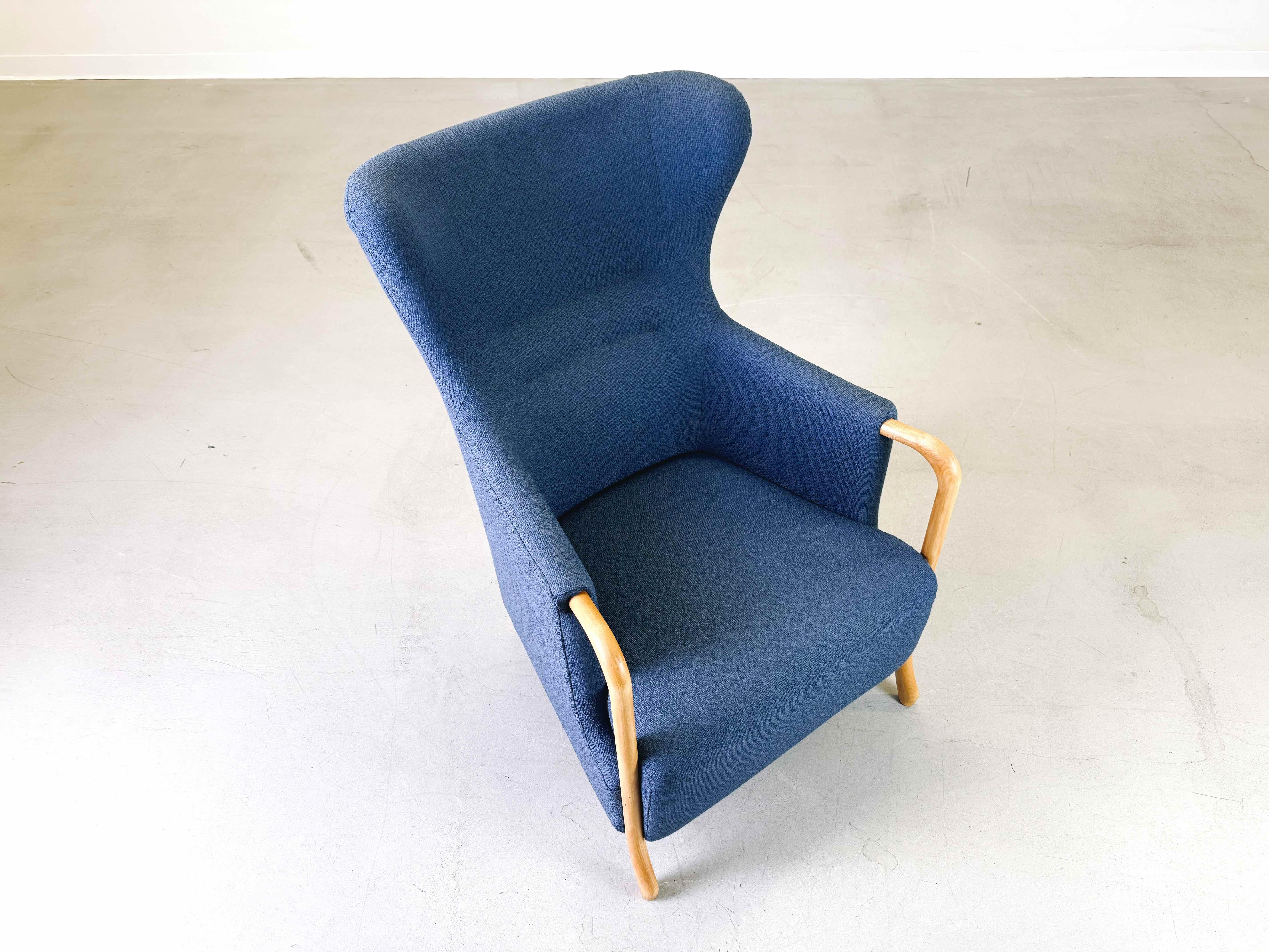 Mid-Century Modern Vintage Mid Century Ohrensessel Claudia Stouby Møbelfabrik mit Ottomane 1970 en vente