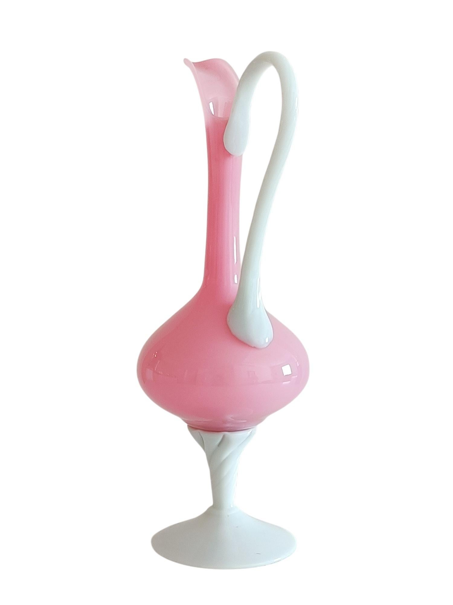 Vintage Mid Century Opaline Florence Empoli Glass Pitcher, Italy, 1950s For Sale 3