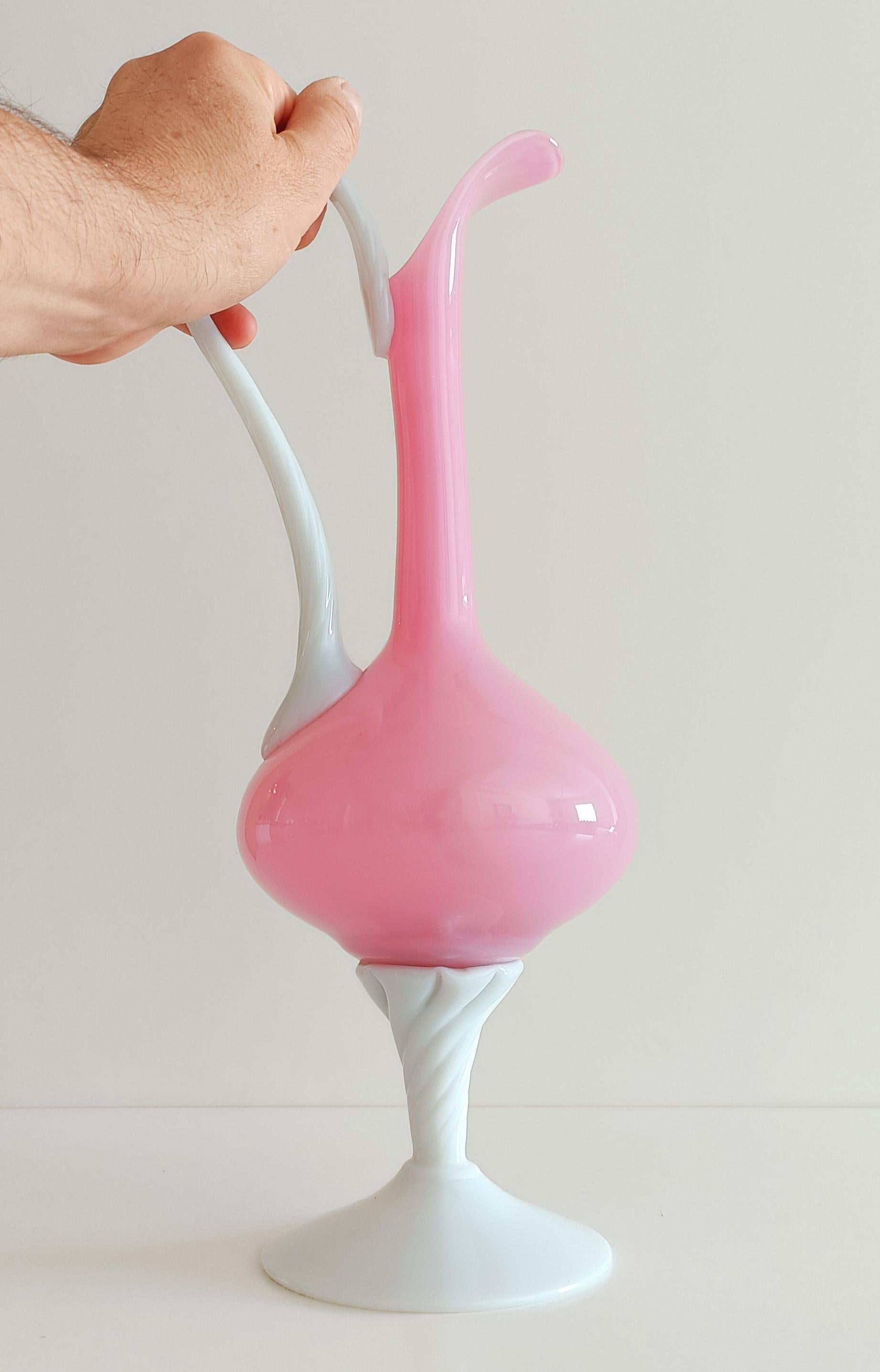 Vintage Mid Century Opaline Florence Empoli Glass Pitcher, Italy, 1950s For Sale 5