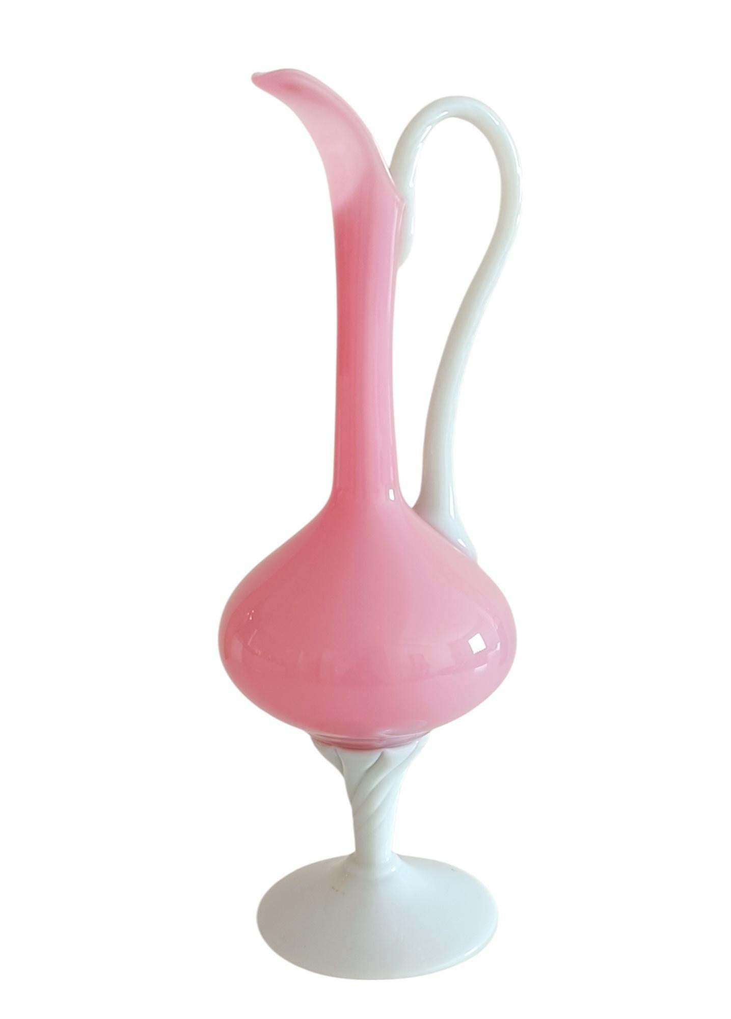 Mid-Century Modern Vintage Mid Century Opaline Florence Empoli Glass Pitcher, Italy, 1950s For Sale