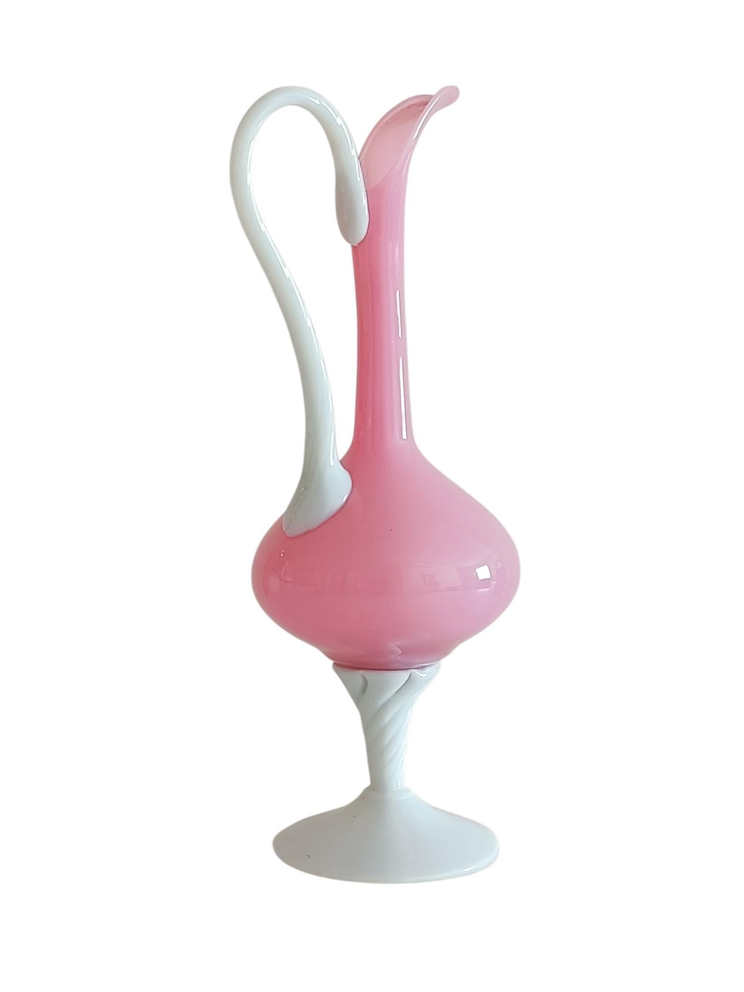 Italian Vintage Mid Century Opaline Florence Empoli Glass Pitcher, Italy, 1950s For Sale