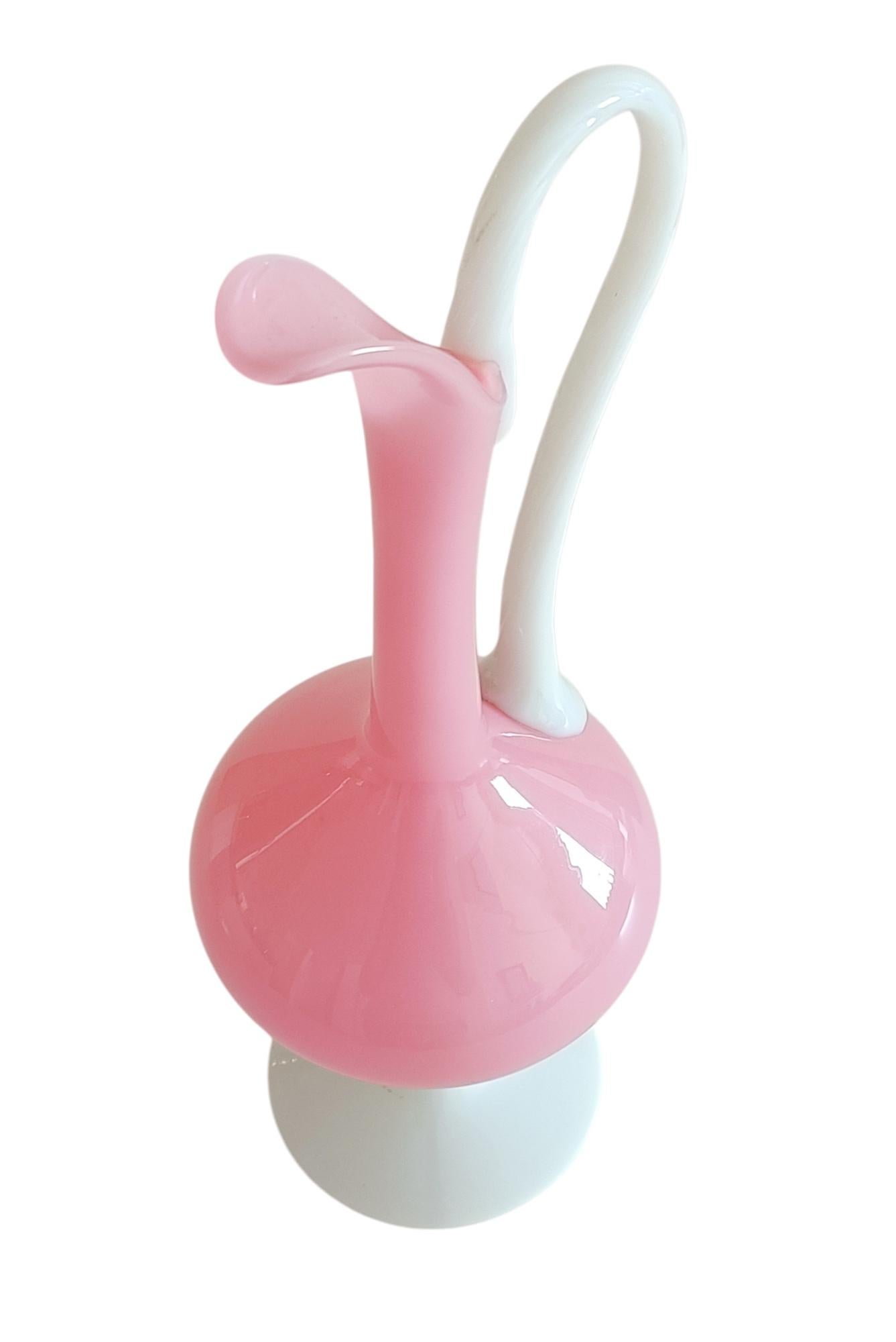 Vintage Mid Century Opaline Florence Empoli Glass Pitcher, Italy, 1950s In Excellent Condition For Sale In Valencia, VC