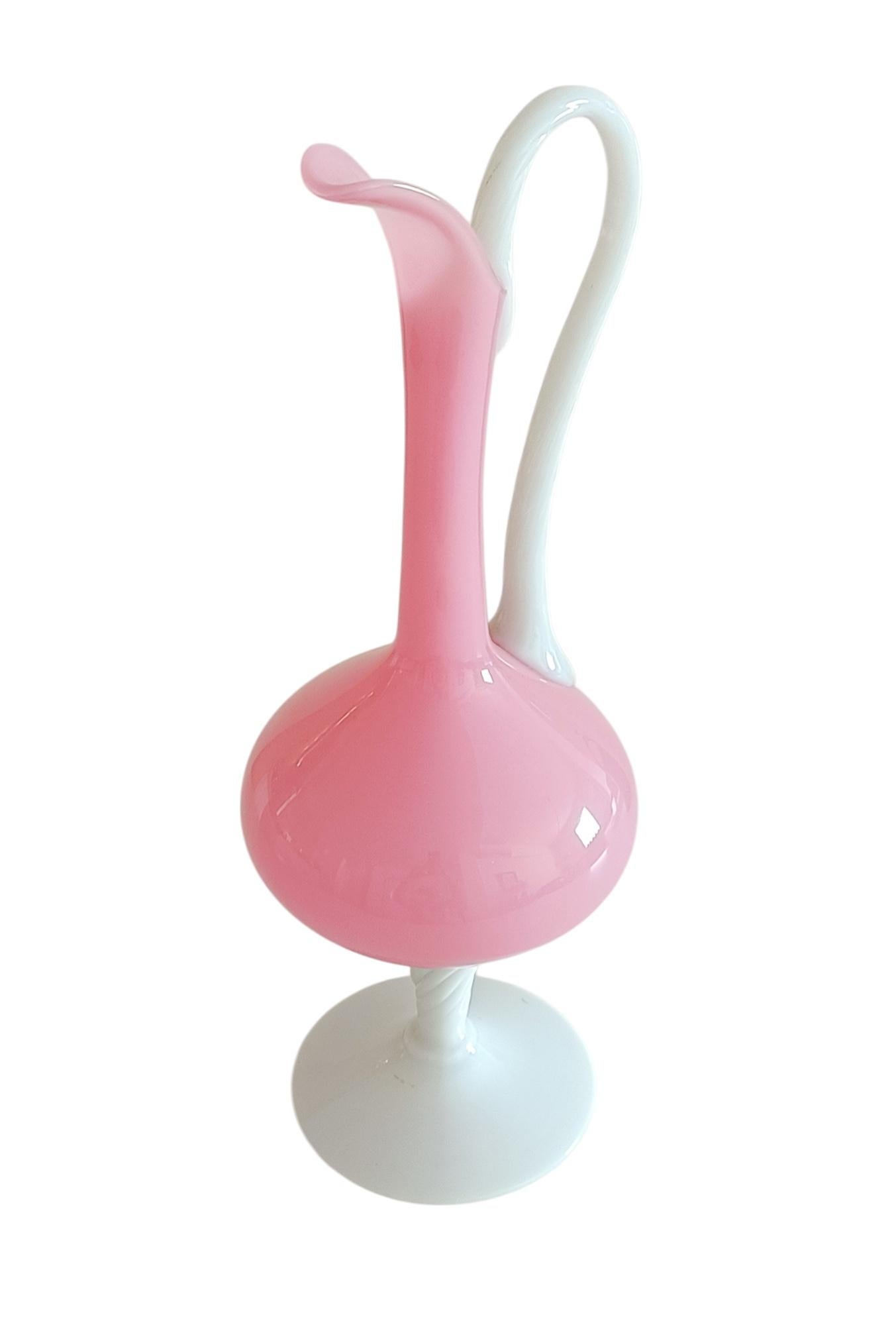 Mid-20th Century Vintage Mid Century Opaline Florence Empoli Glass Pitcher, Italy, 1950s For Sale