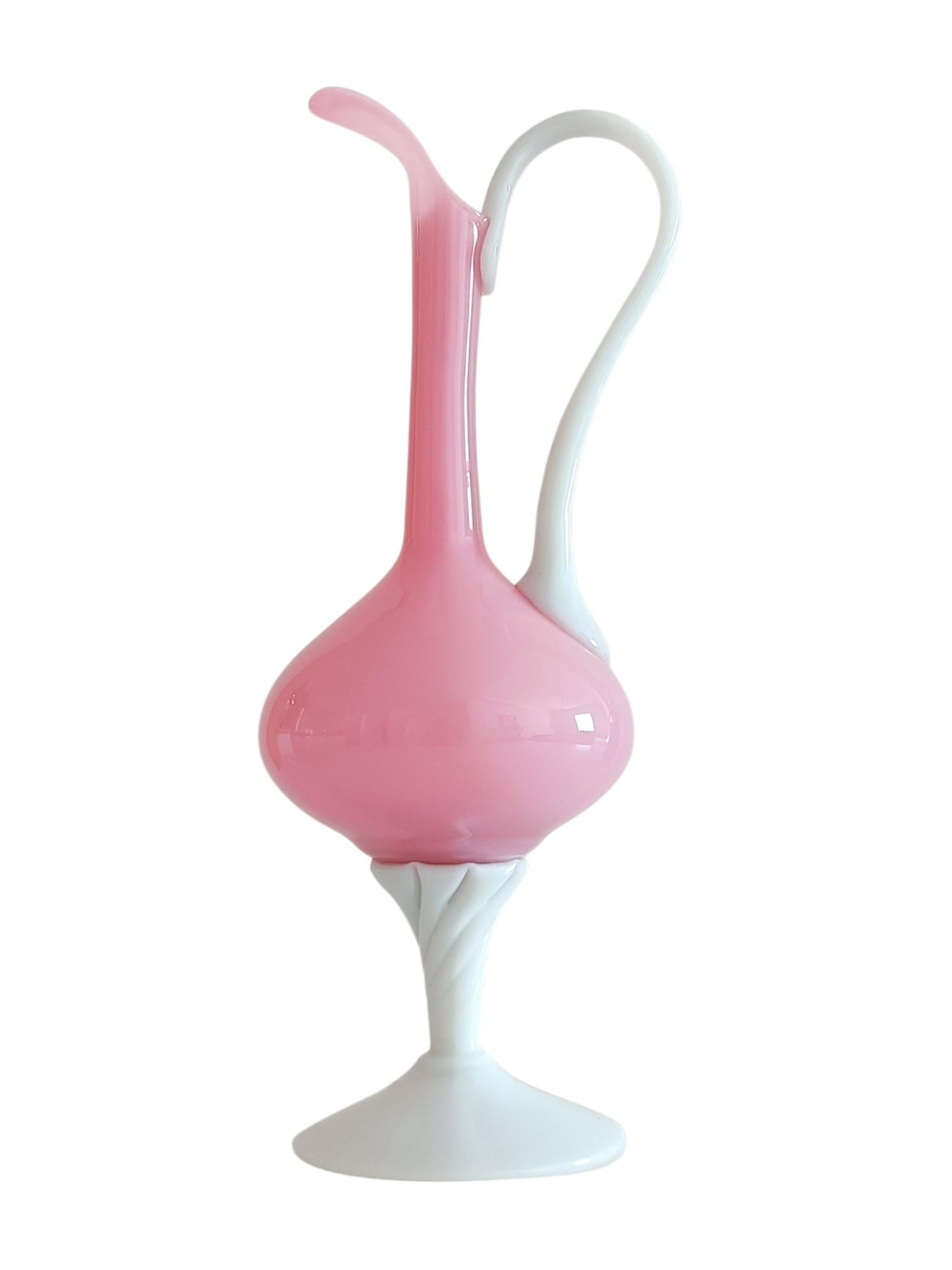 Vintage Mid Century Opaline Florence Empoli Glass Pitcher, Italy, 1950s For Sale 1
