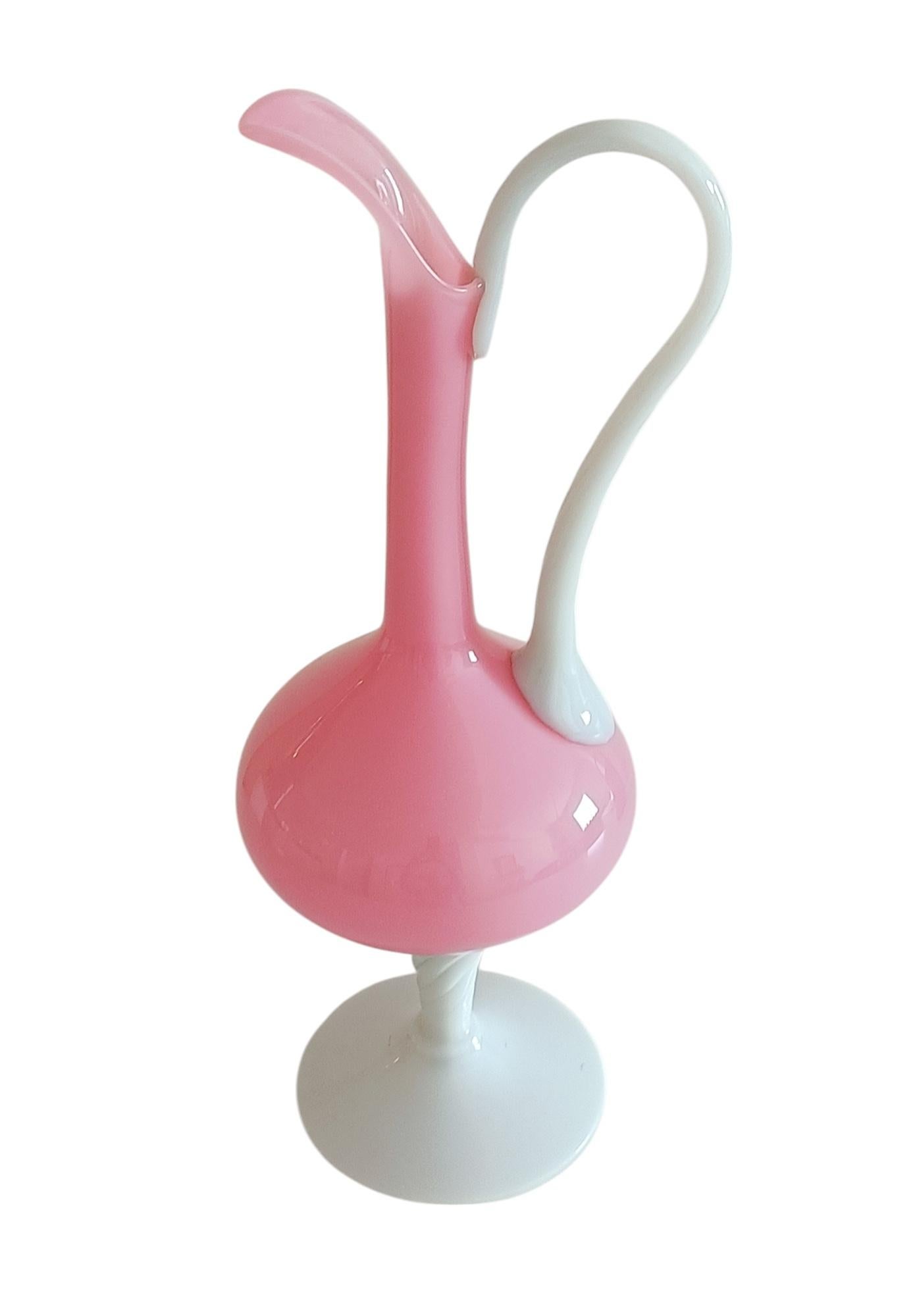 Vintage Mid Century Opaline Florence Empoli Glass Pitcher, Italy, 1950s For Sale 2