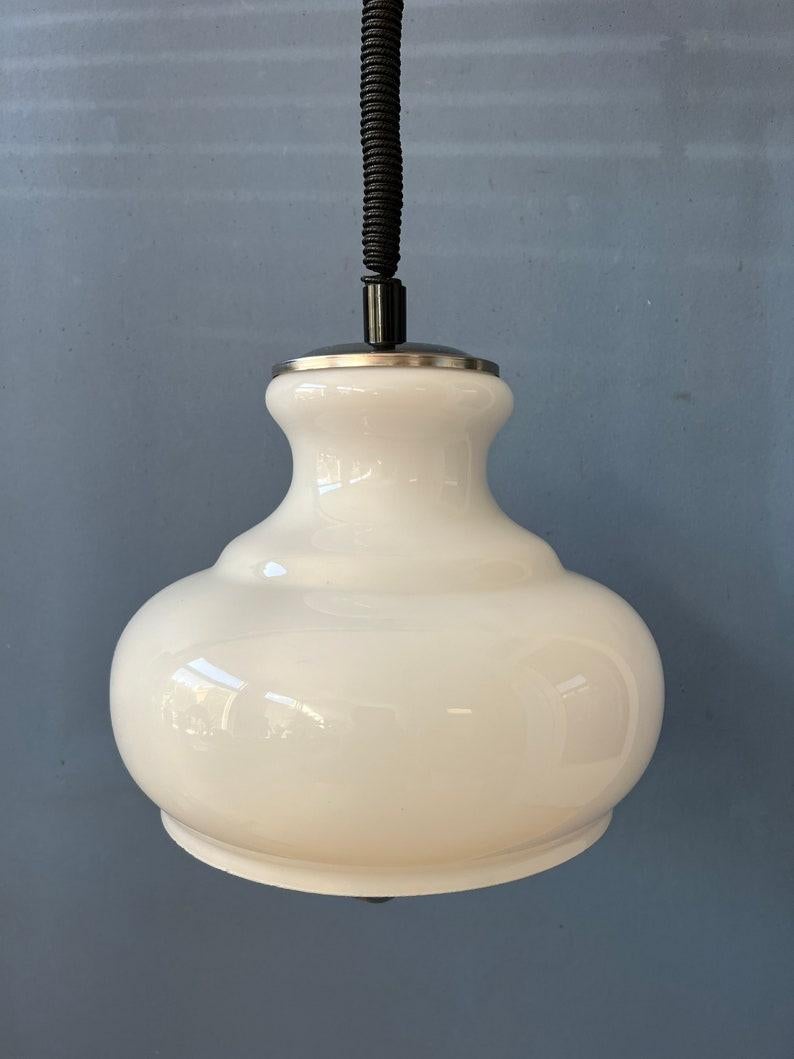 Vintage Mid Century Opaline Milk Glass Pendant Lamp, 1970s For Sale 6