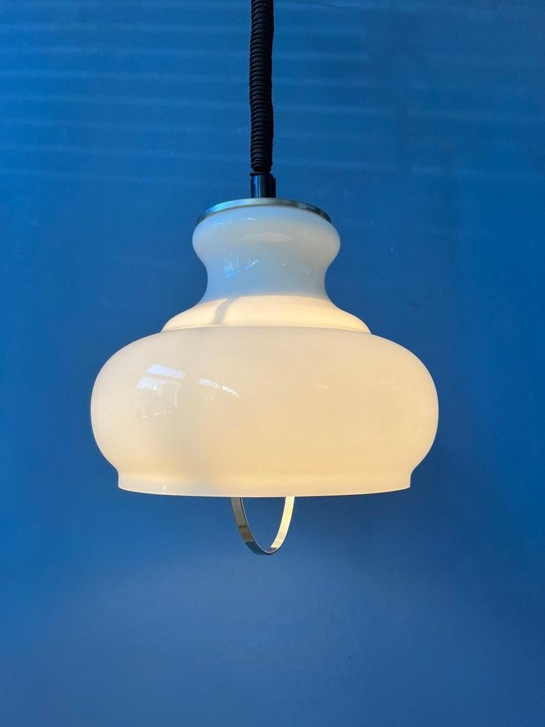 Vintage Mid Century Opaline Milk Glass Pendant Lamp, 1970s In Excellent Condition For Sale In ROTTERDAM, ZH