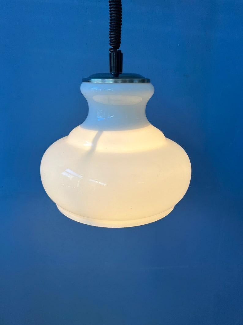 20th Century Vintage Mid Century Opaline Milk Glass Pendant Lamp, 1970s For Sale