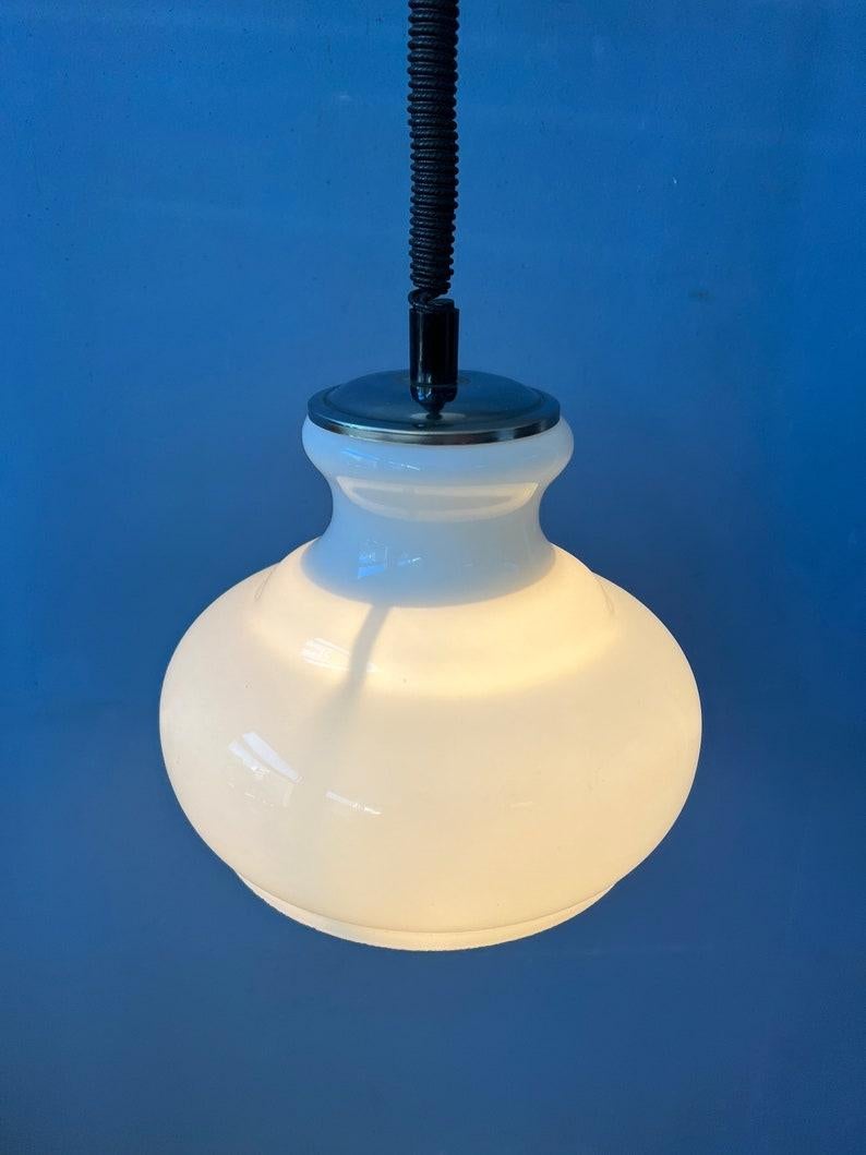 Vintage Mid Century Opaline Milk Glass Pendant Lamp, 1970s For Sale 1