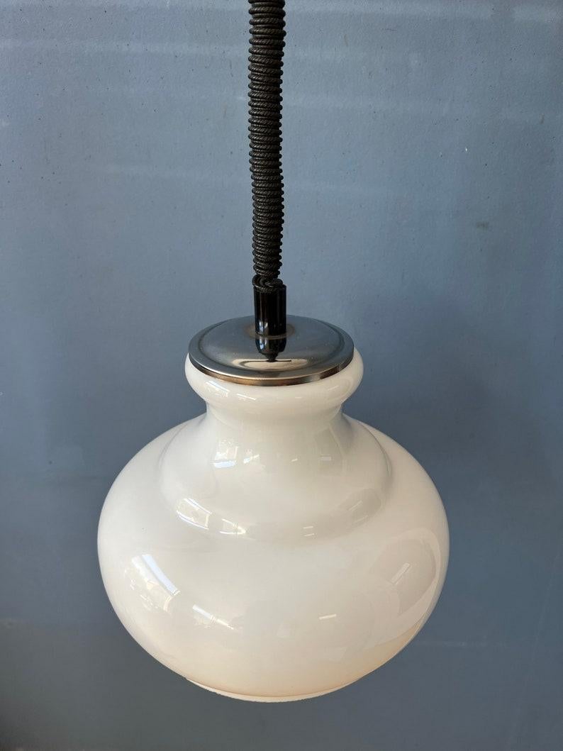 Vintage Mid Century Opaline Milk Glass Pendant Lamp, 1970s For Sale 5