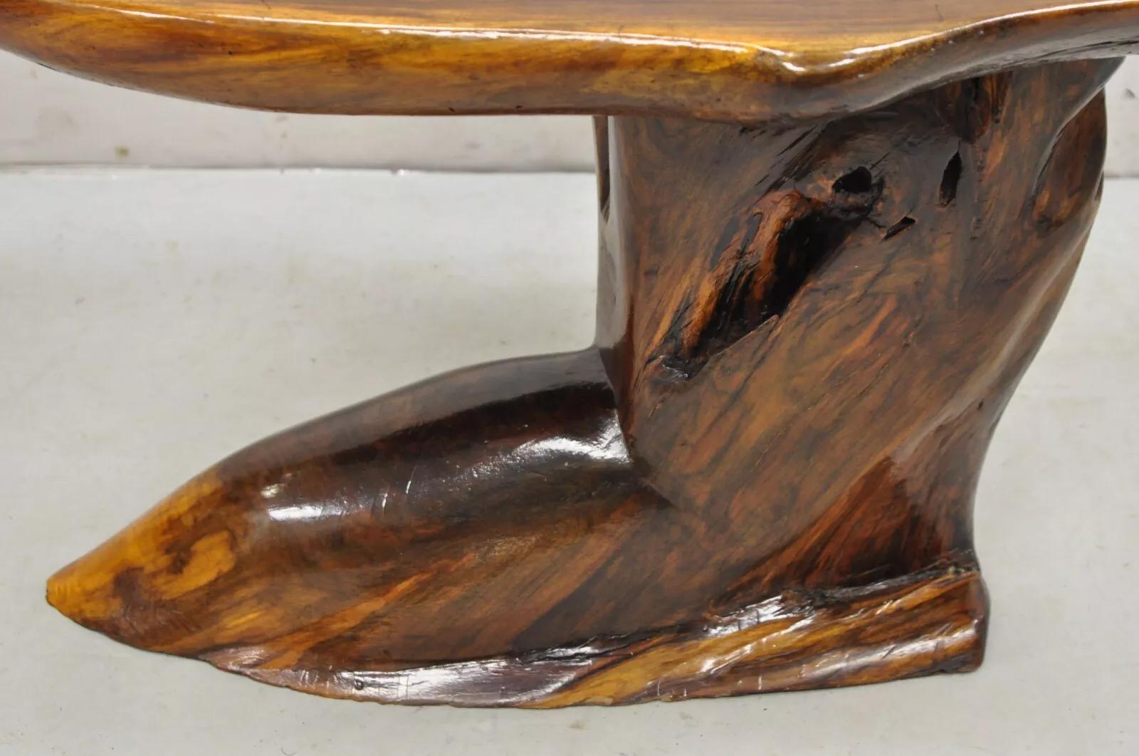 Vintage Mid Century Organic Live Edge Burl Wood Pedestal Base Couchtisch 4