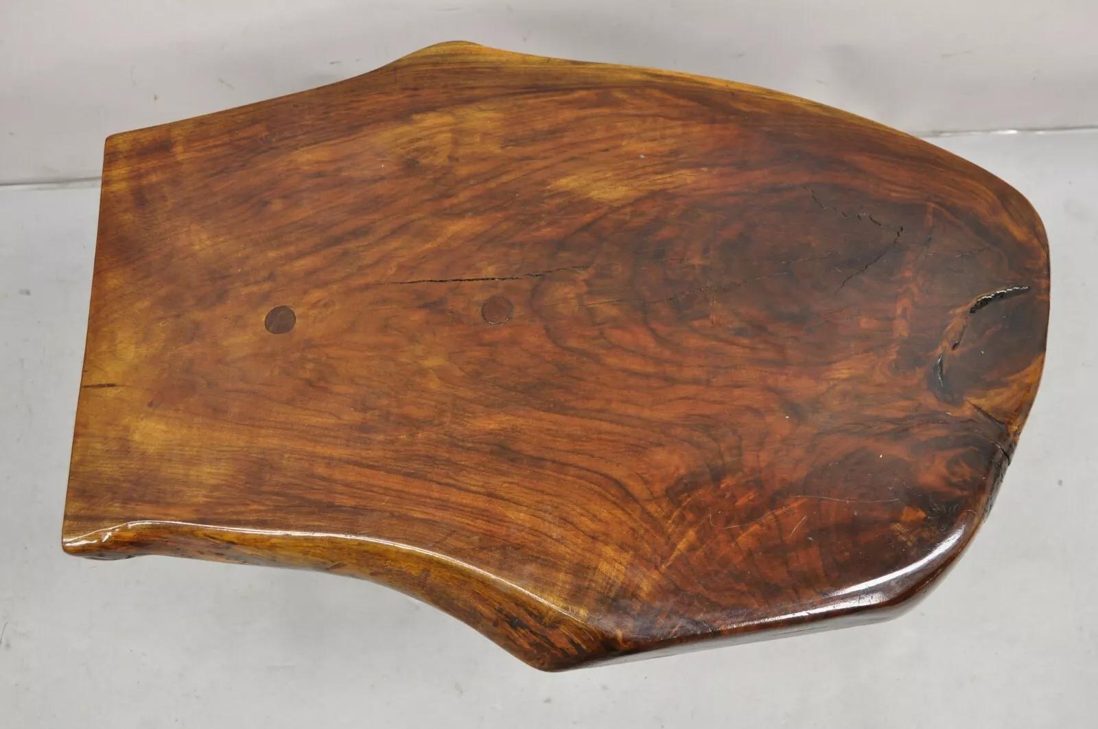 Vintage Mid Century Organic Live Edge Burl Wood Pedestal Base Couchtisch (Moderne der Mitte des Jahrhunderts)