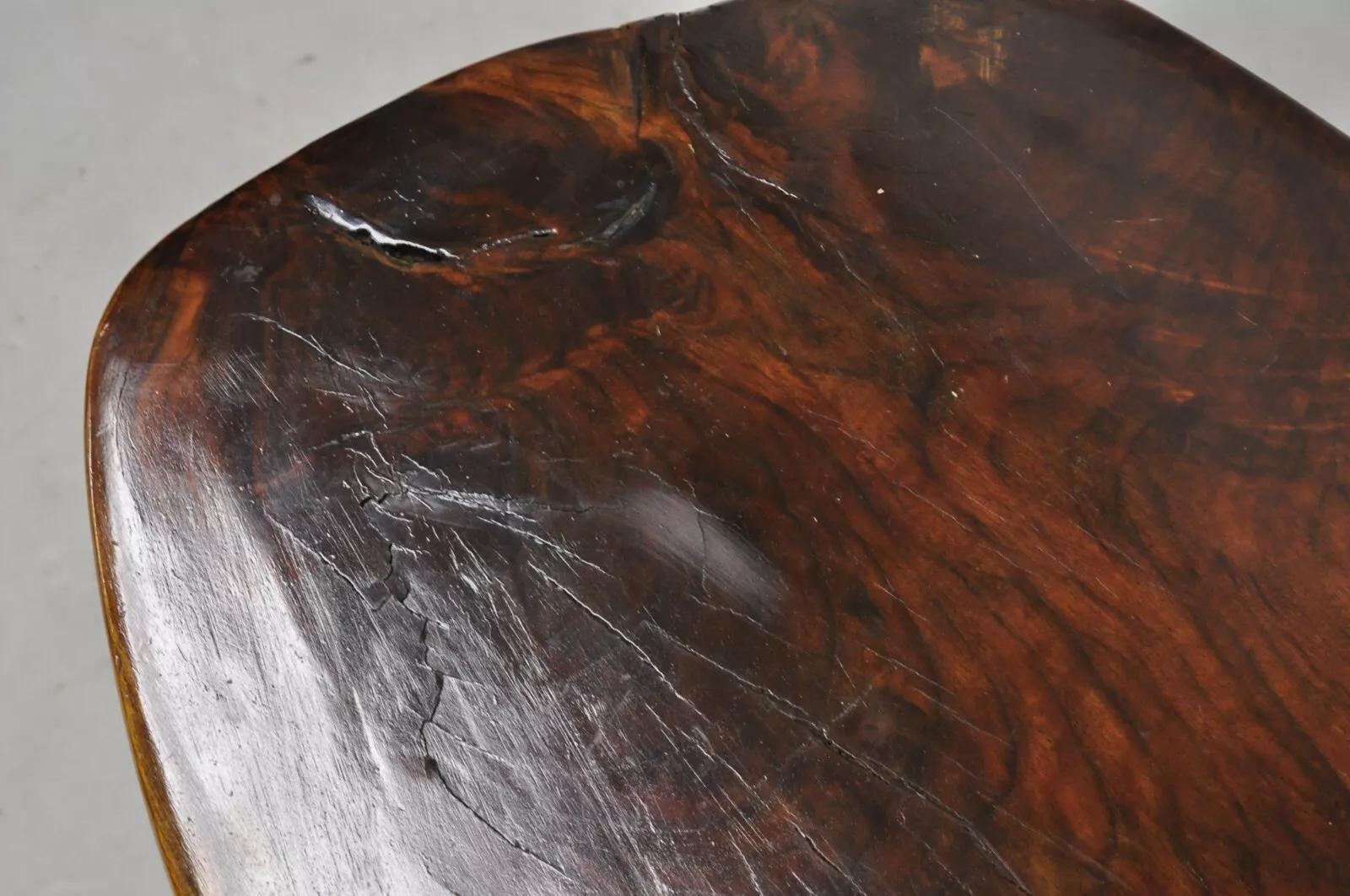 Vintage Mid Century Organic Live Edge Burl Wood Pedestal Base Couchtisch 1