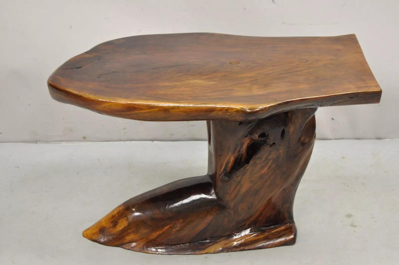 Vintage Mid Century Organic Live Edge Burl Wood Pedestal Base Couchtisch 2