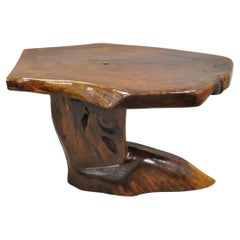Vintage Mid Century Organic Live Edge Burl Wood Pedestal Base Couchtisch