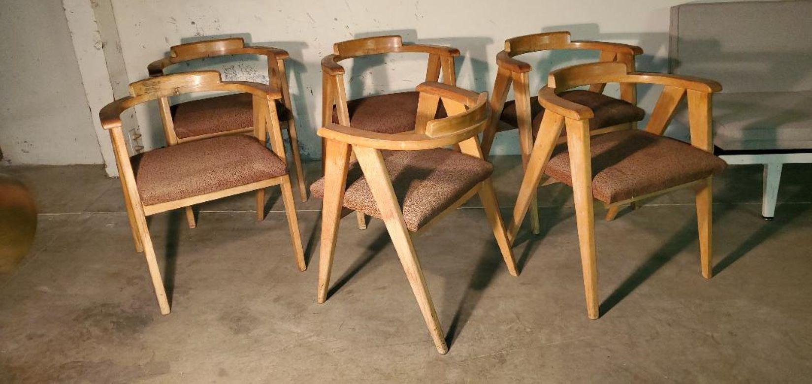 Vintage Mid Century Original Allan Gould Oak Compass Chairs, Set of 6 For Sale 2