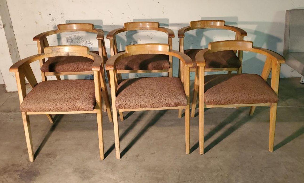 Vintage Mid Century Original Allan Gould Oak Compass Chairs, Set of 6 For Sale 3