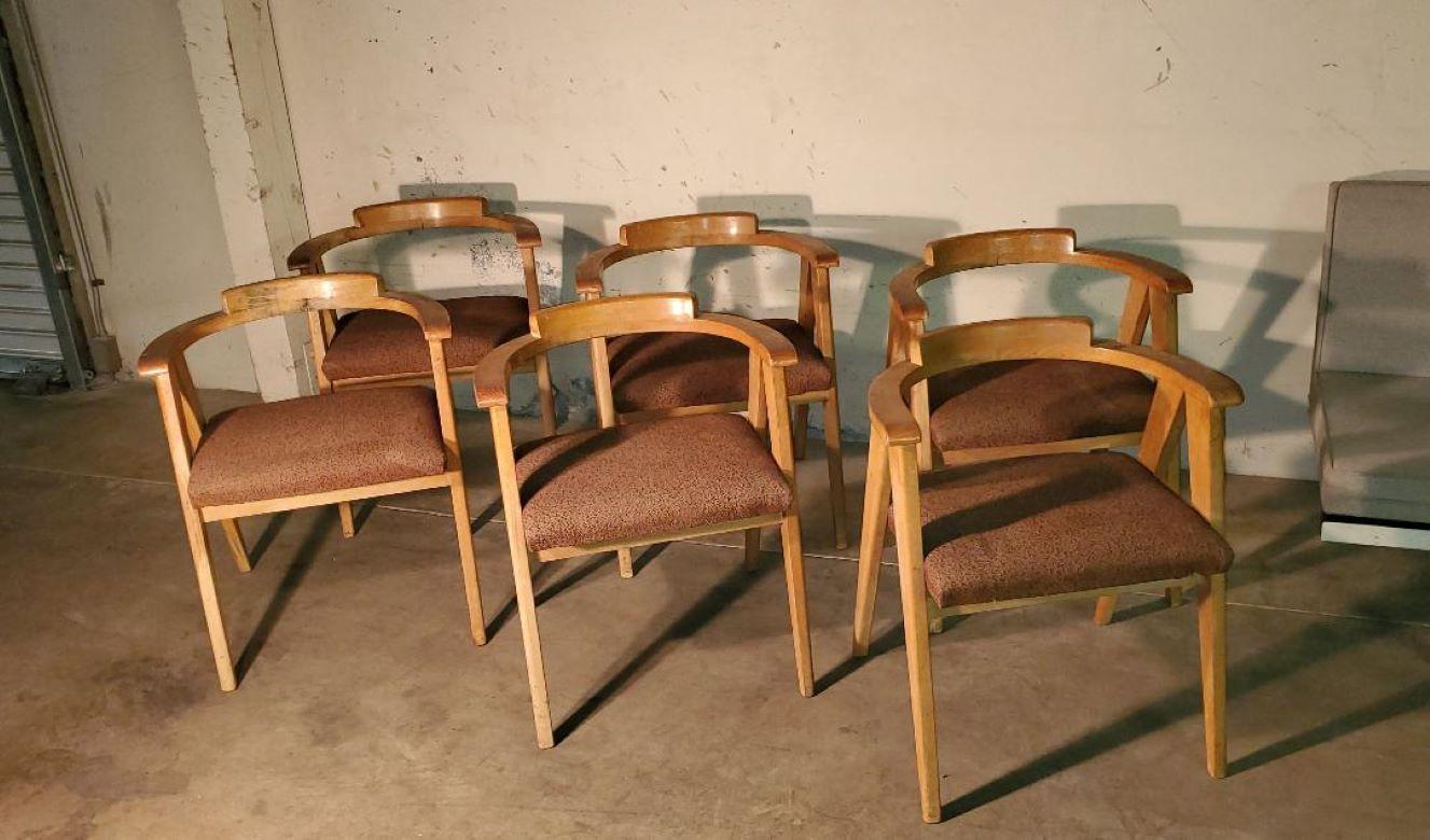 Vintage Mid Century Original Allan Gould Oak Compass Chairs, Set of 6 For Sale 5