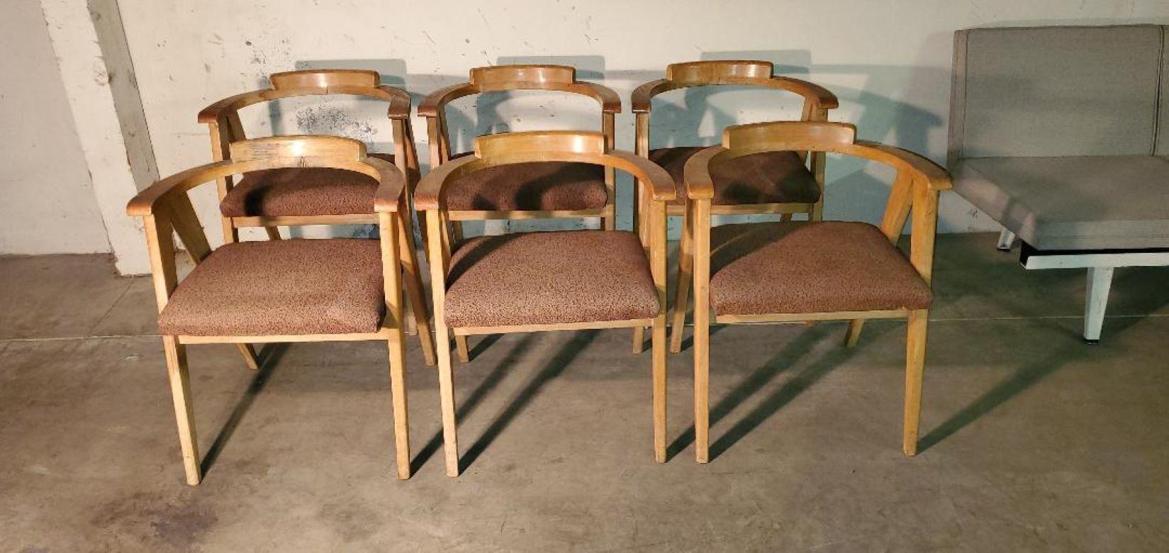 Vintage Mid Century Original Allan Gould Oak Compass Chairs, Set of 6 For Sale 10