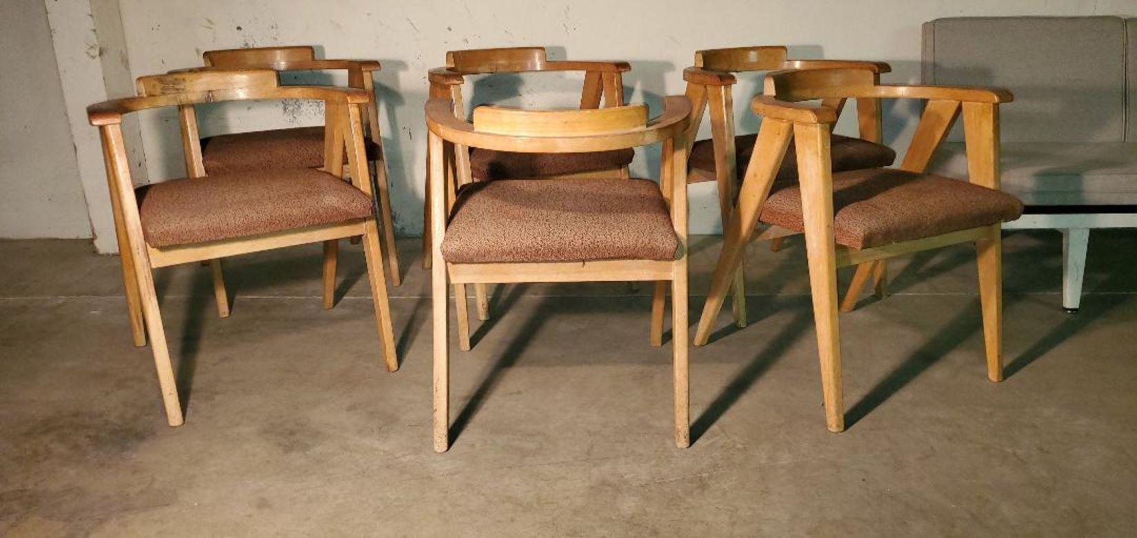 Vintage Mid Century Original Allan Gould Oak Compass Chairs, Set of 6 For Sale 11