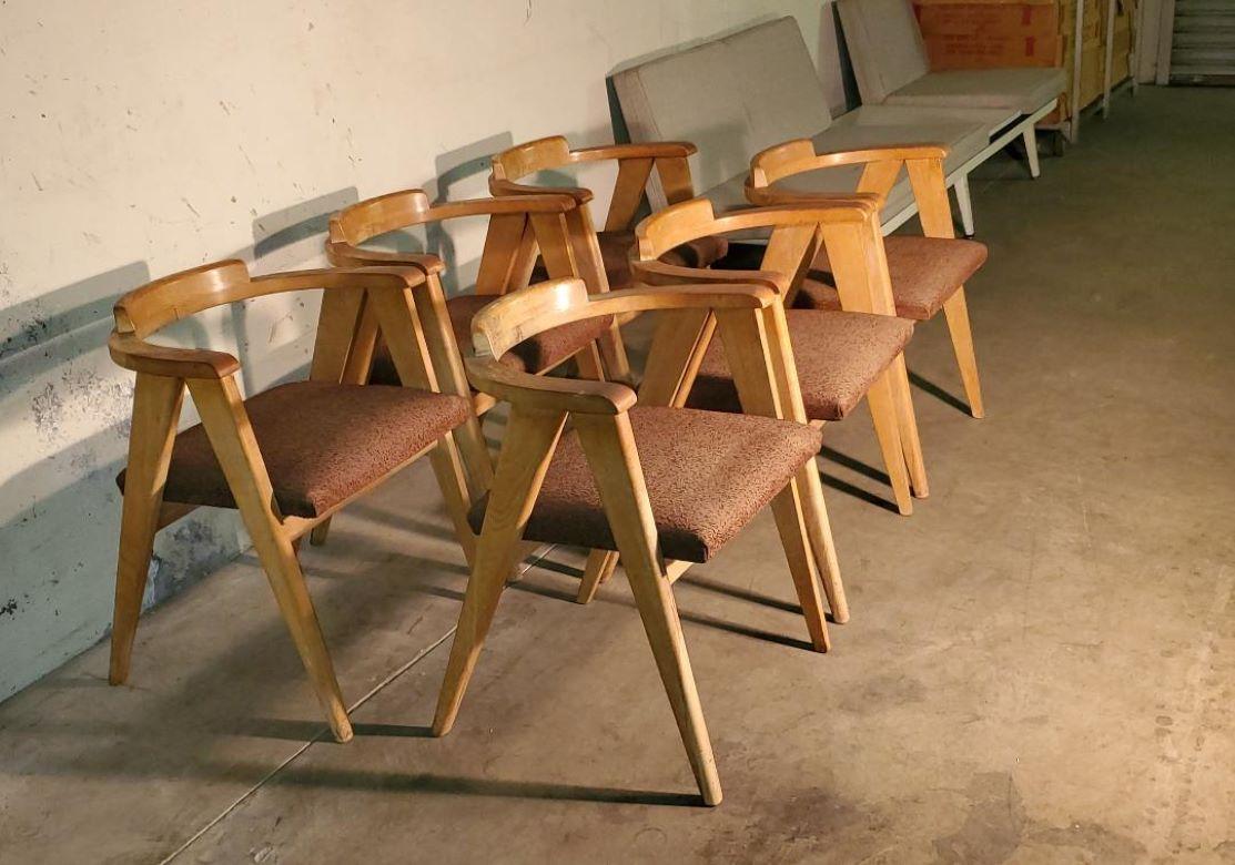 6 chaises compas Allan Gould originales, chaises de salle à manger ou d'appoint, toutes originales.

Les chaises Allan Gould Compass, de style moderne du milieu du siècle, sont un groupe de six chaises de salle à manger ou d'appoint. Ces chaises