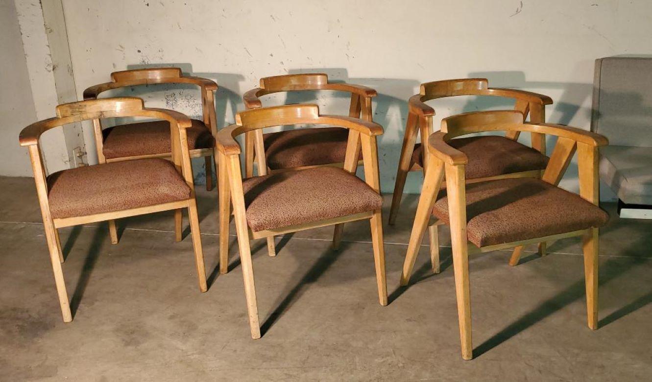 American Vintage Mid Century Original Allan Gould Oak Compass Chairs, Set of 6 For Sale