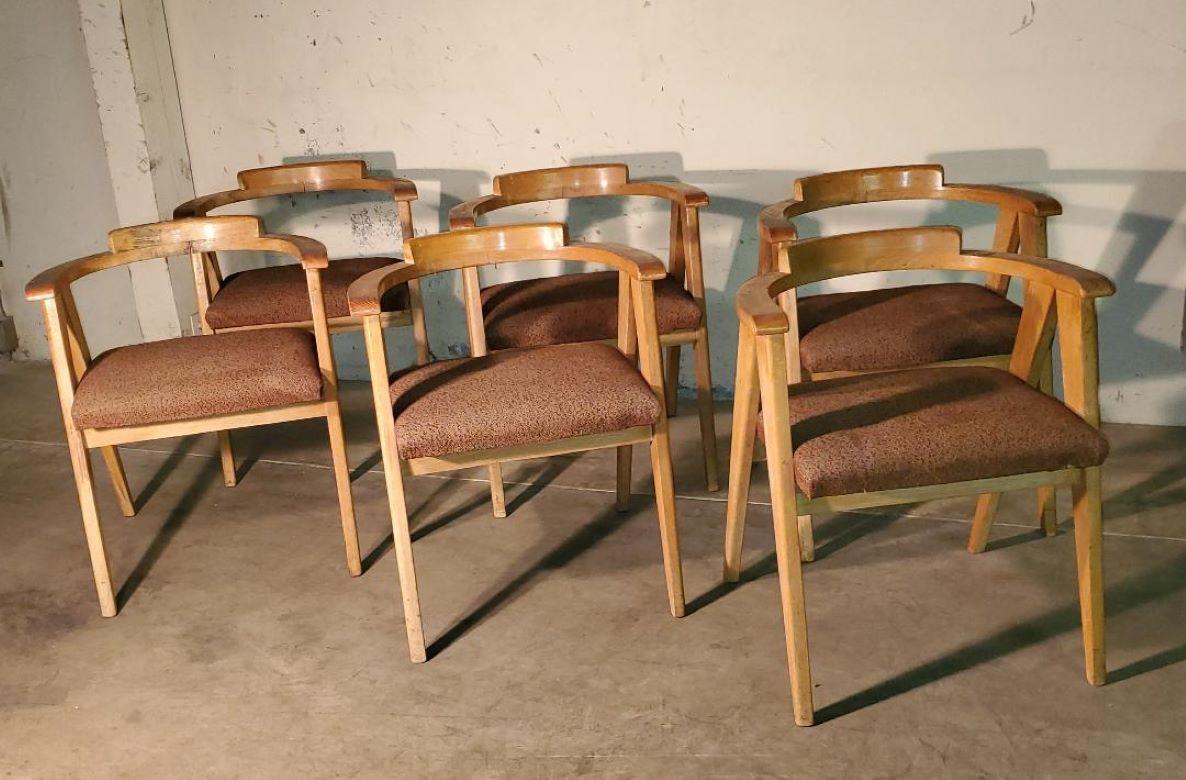 Vintage Mid Century Original Allan Gould Oak Compass Chairs, Set of 6 In Good Condition For Sale In Monrovia, CA