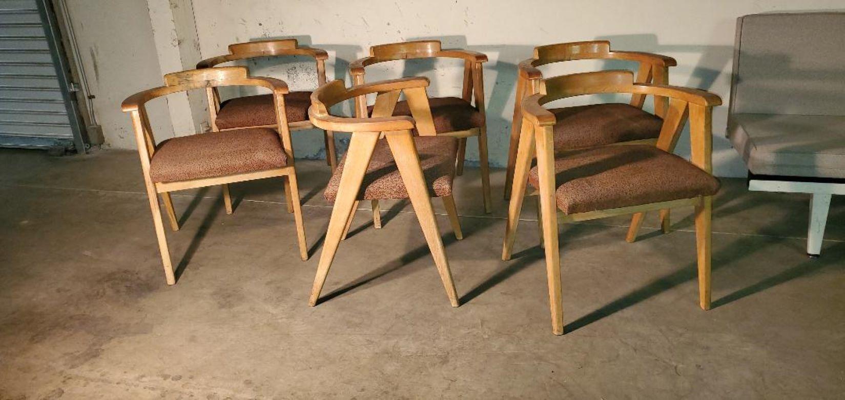 20th Century Vintage Mid Century Original Allan Gould Oak Compass Chairs, Set of 6 For Sale