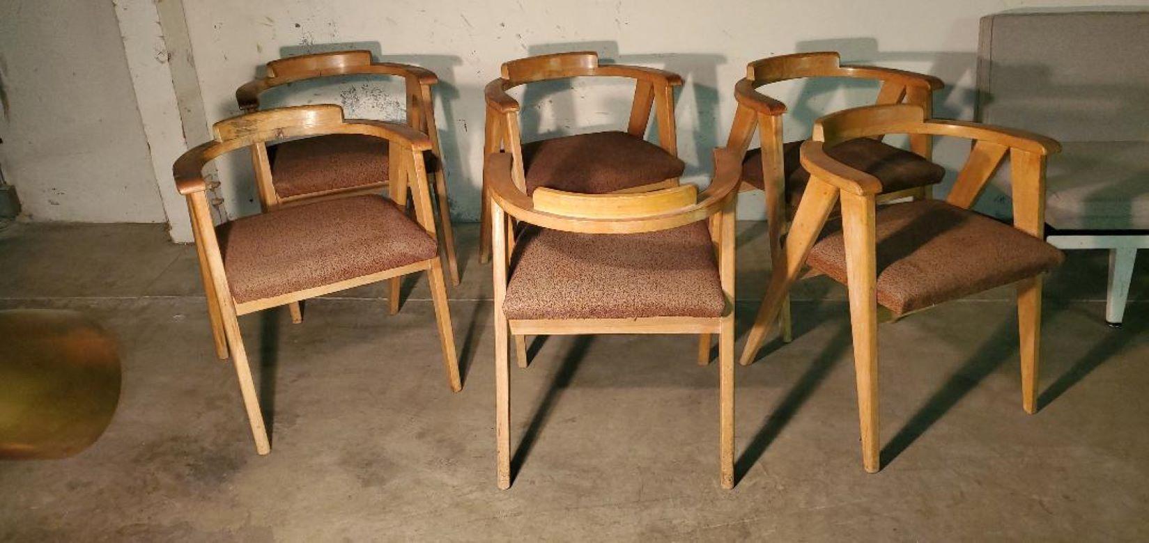 Vintage Mid Century Original Allan Gould Oak Compass Chairs, Set of 6 For Sale 1