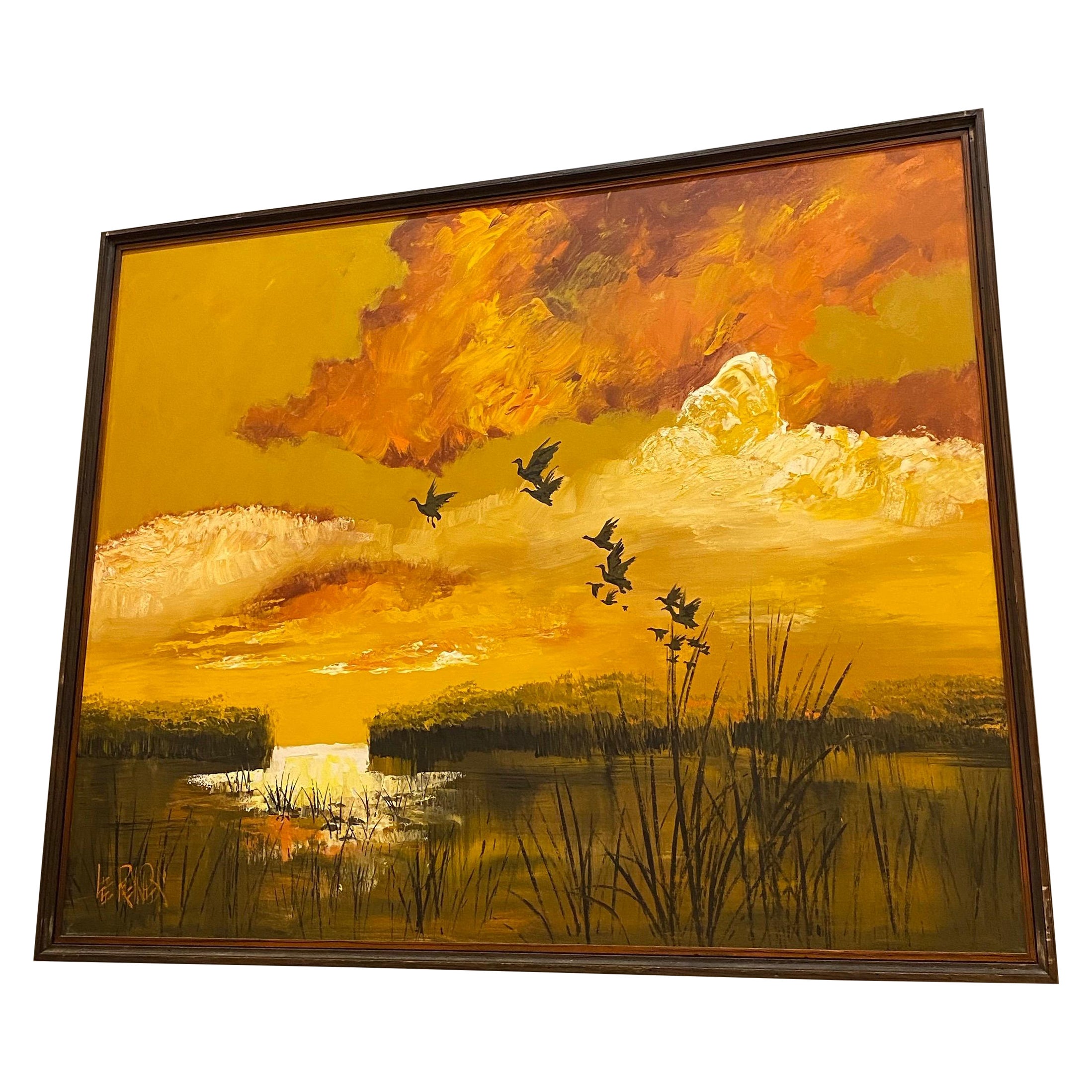 Vintage Mid Century Original Art The Marshland by Lee Reynolds For Sale