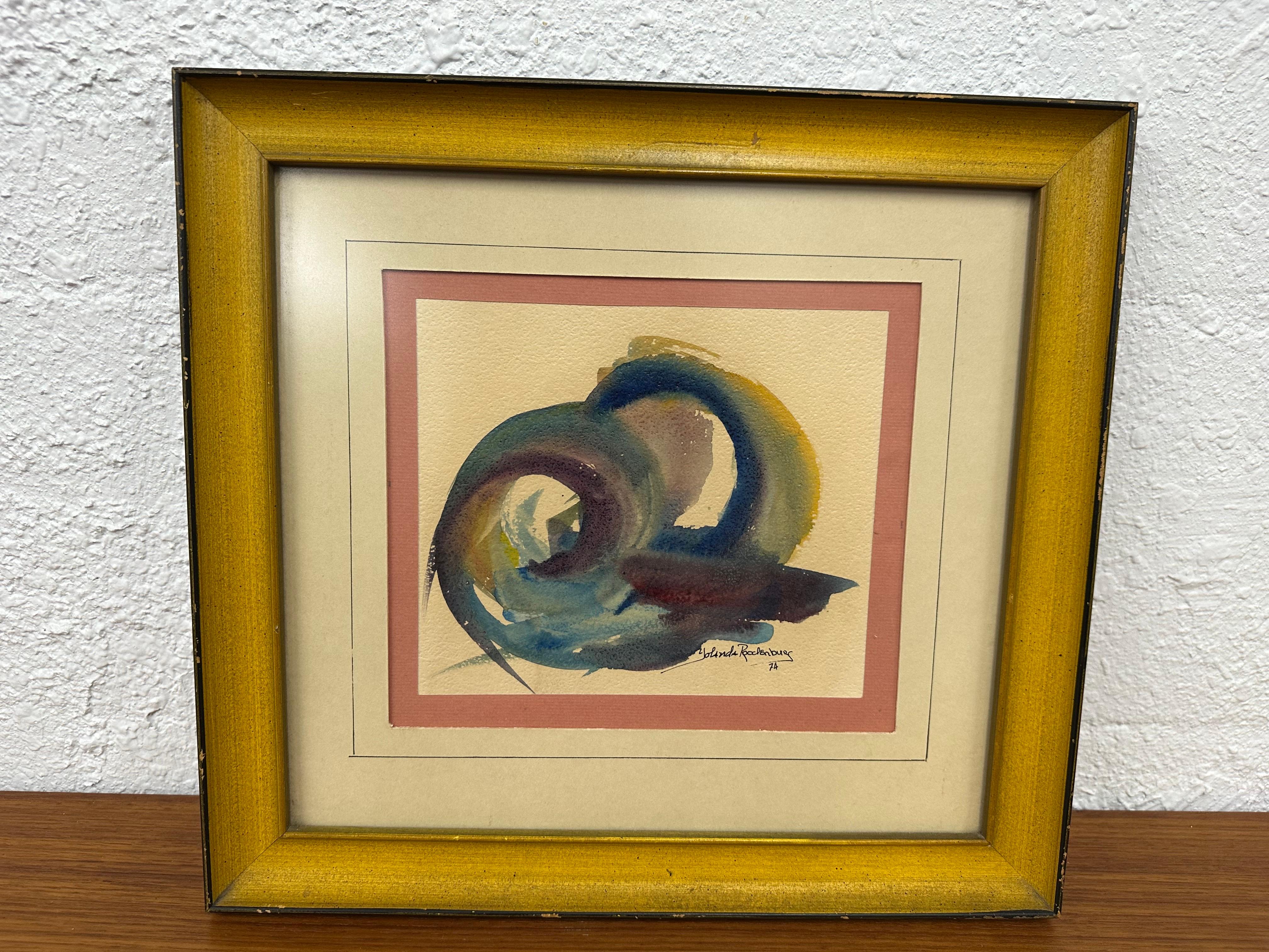 Original gerahmtes abstraktes Aquarellgemälde, Vintage, Mid-Century Vintage (Holz) im Angebot