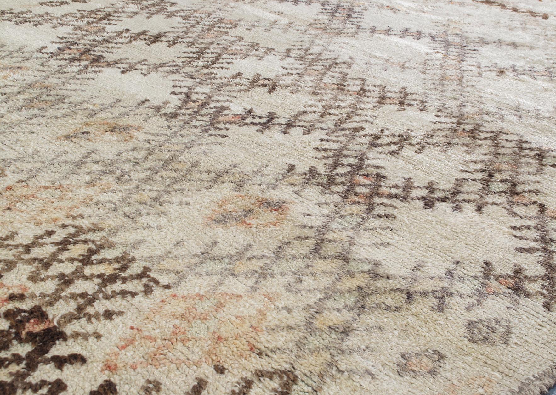 Our vintage Moroccan rugs are part of a skillfully curated collection of rare and unusual designs. They are made of all-natural dyes and 100% handspun wool from the Atlas Mountain region in North Africa. These rugs are all one-of-kind as they were