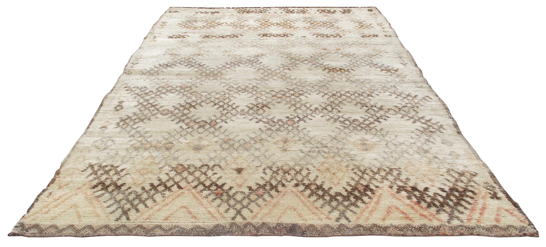 Hand-Knotted Vintage Mid-Century Original Moroccan Beni Ourain Berber Tribal Rug For Sale