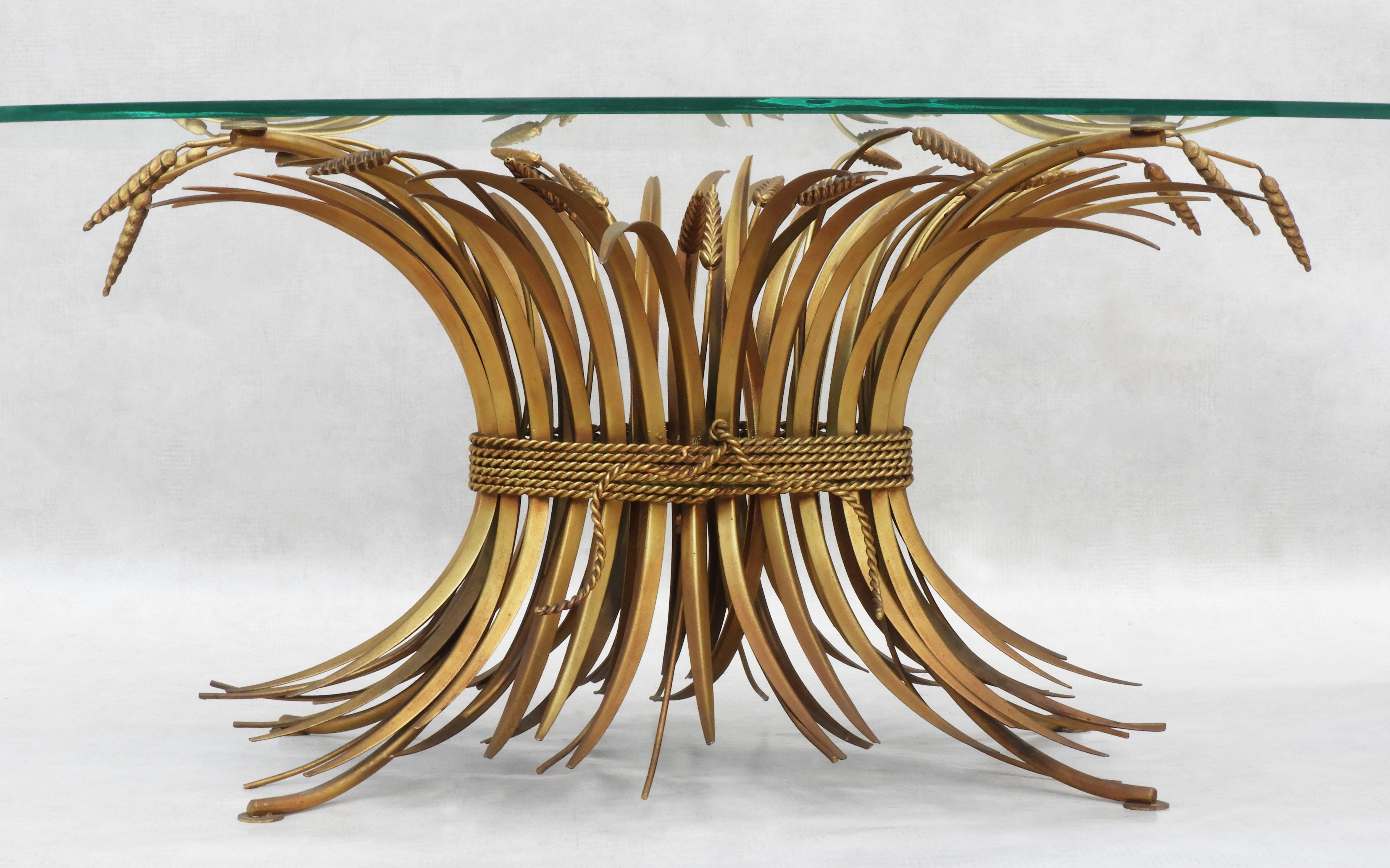Gilt Vintage Mid Century Oval Wheatsheaf Coffee Table C1960s France