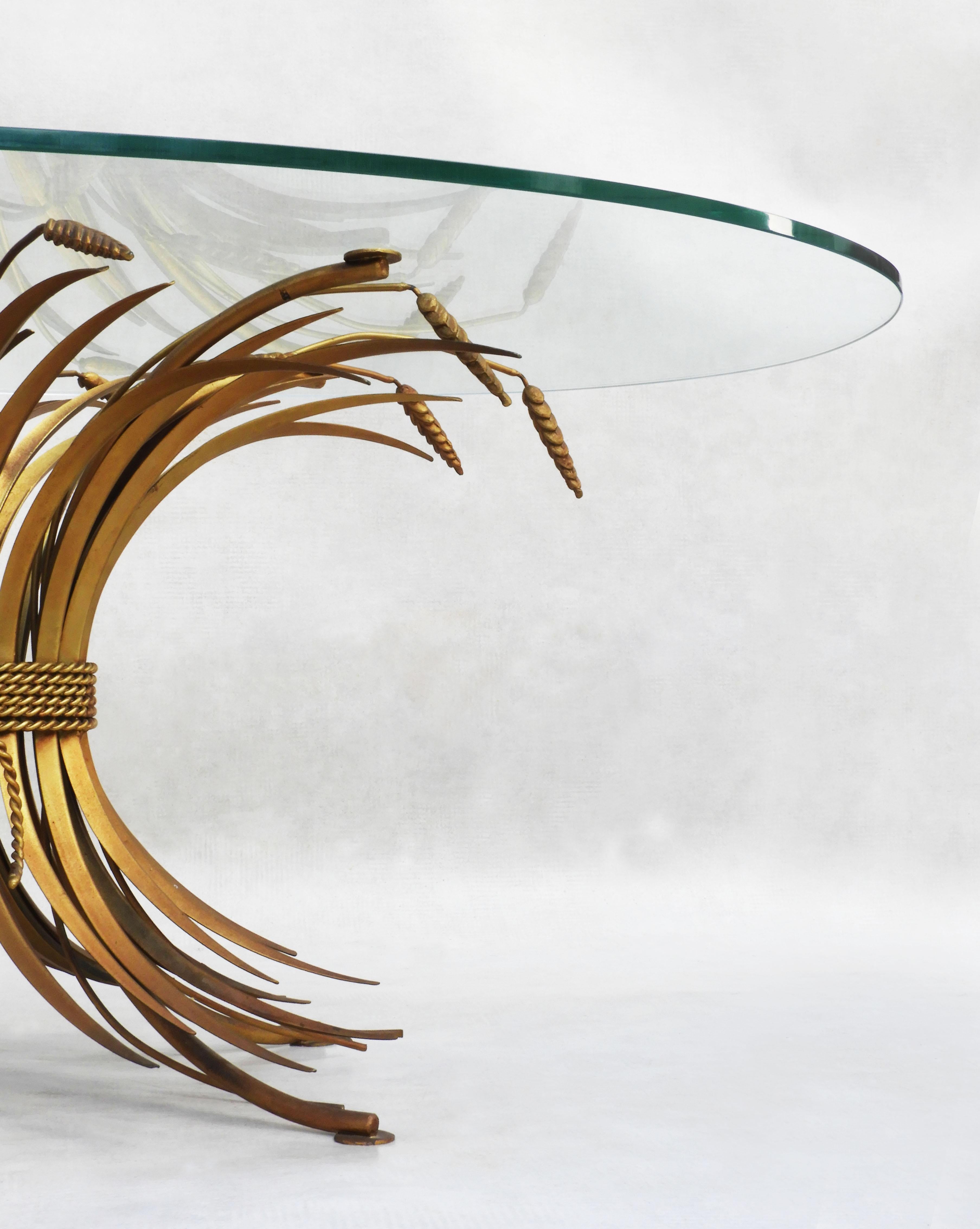 Glass Vintage Mid Century Oval Wheatsheaf Coffee Table C1960s France
