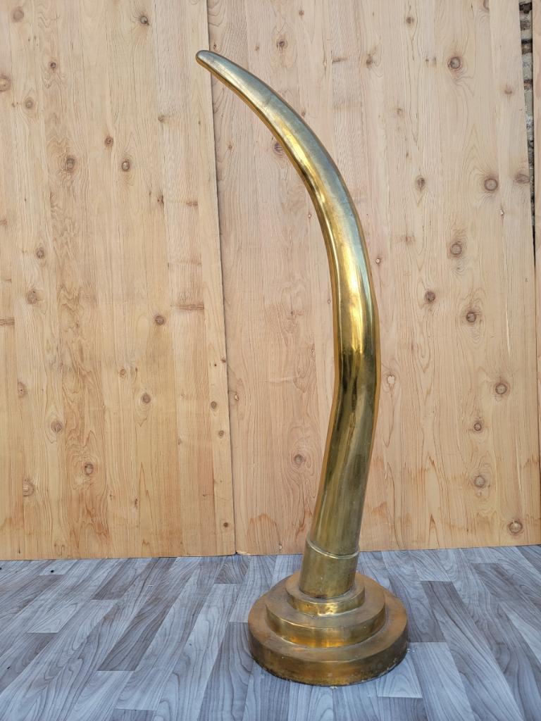 Hand-Crafted Vintage Midcentury Oversized Brass Elephant Tusk Horn  For Sale