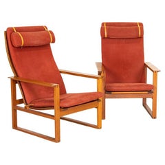 Vintage Mid Century Pair of Borge Mogensen High-Backed Red Sled Chairs