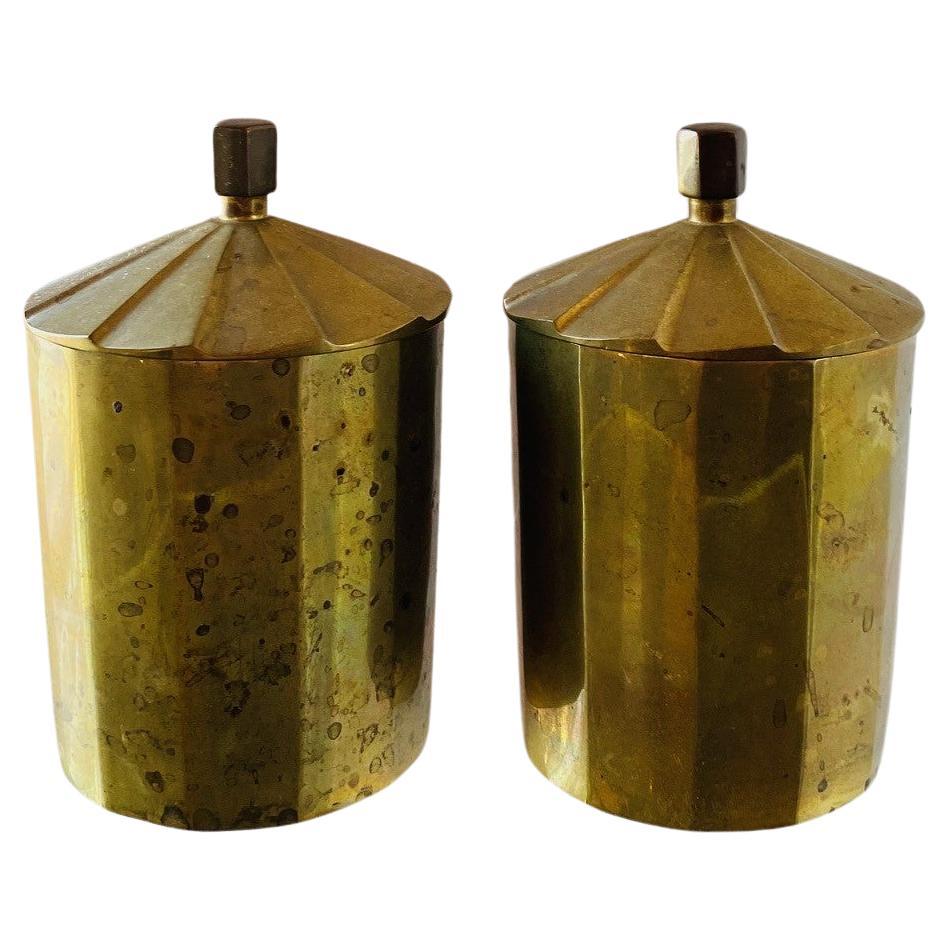 Vintage Mid-Century Pair of Brass Canisters For Sale