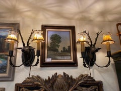 Vintage Mid Century Pair of Bronze Stag Wall Sconces