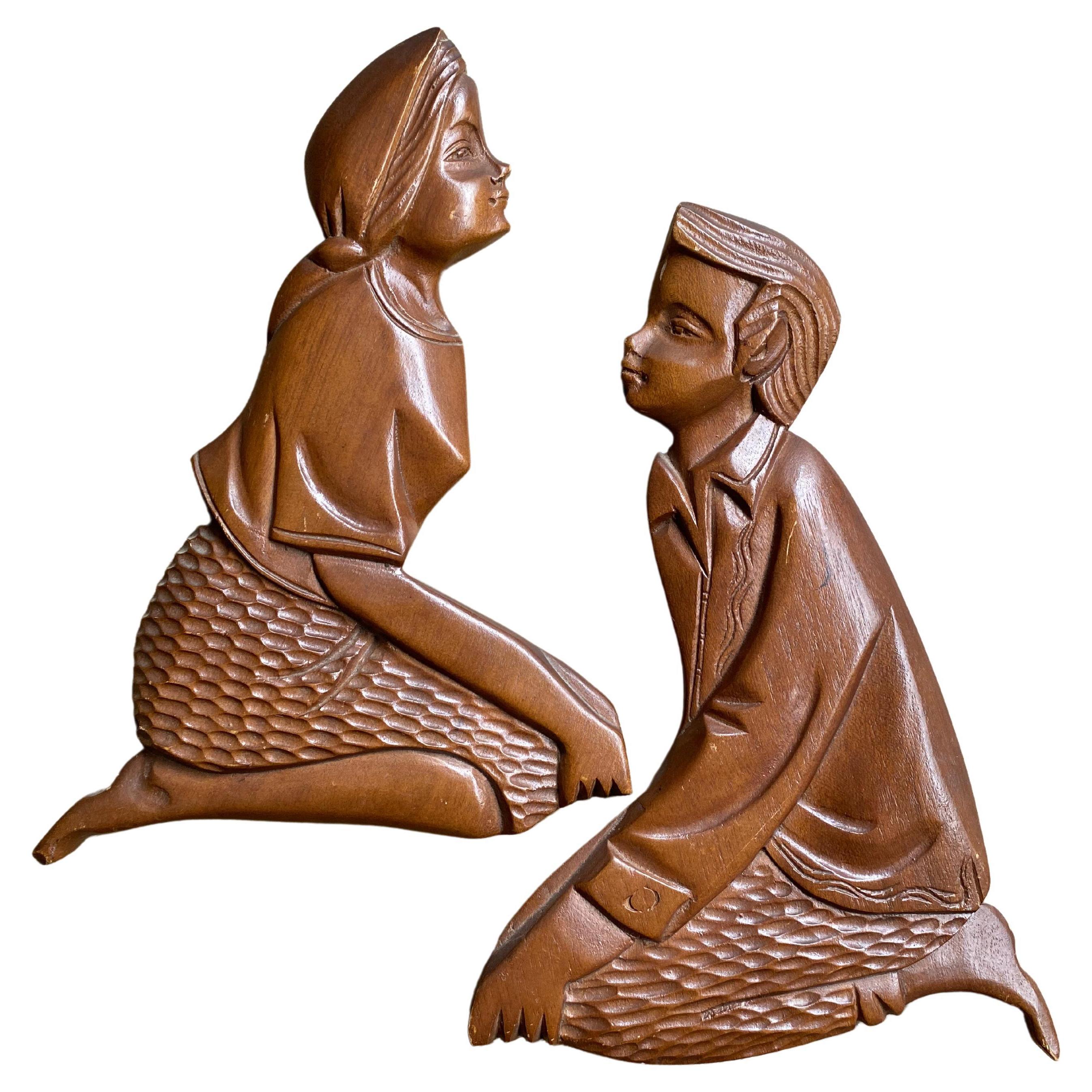 Vintage Mid Century Pair of Wooden Wall Decals