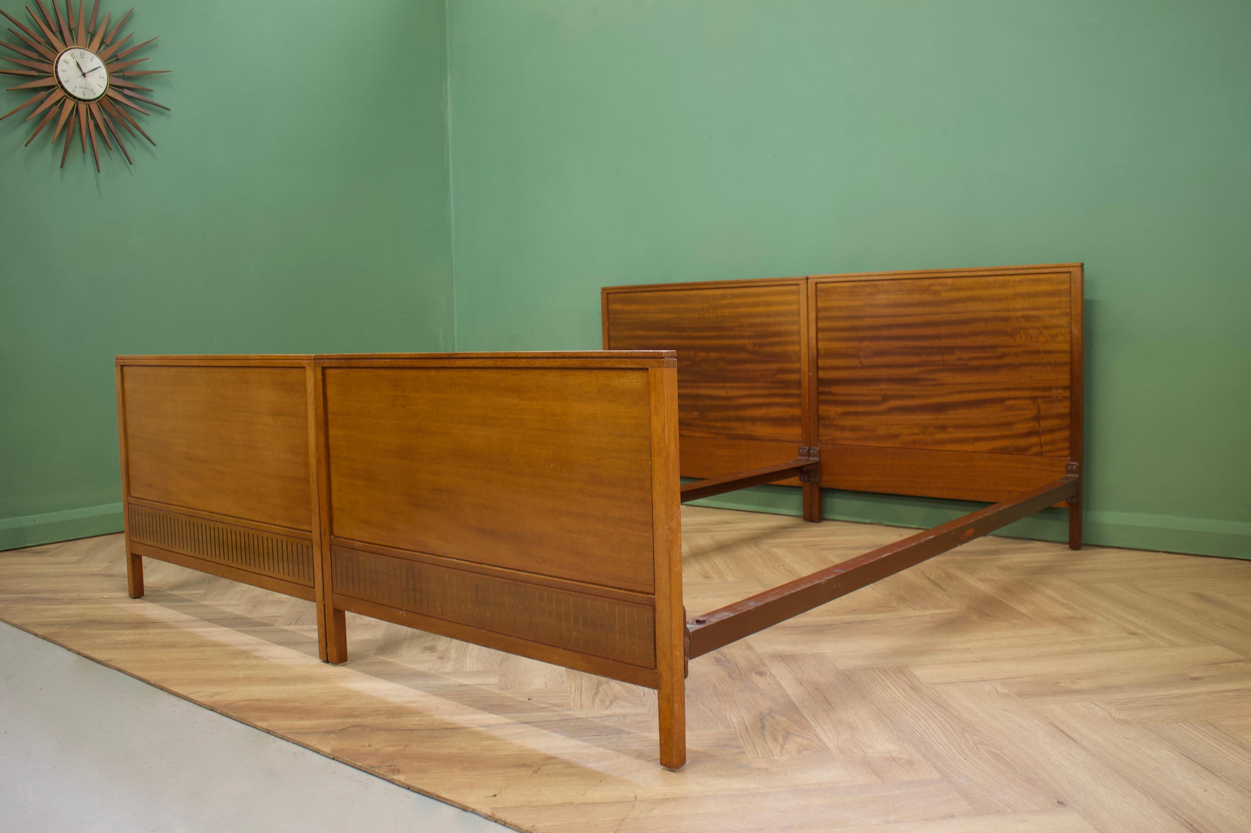 Mid-Century Modern Vintage Mid Century Pair Single Beds by Loughborough for Heals, 1950s For Sale