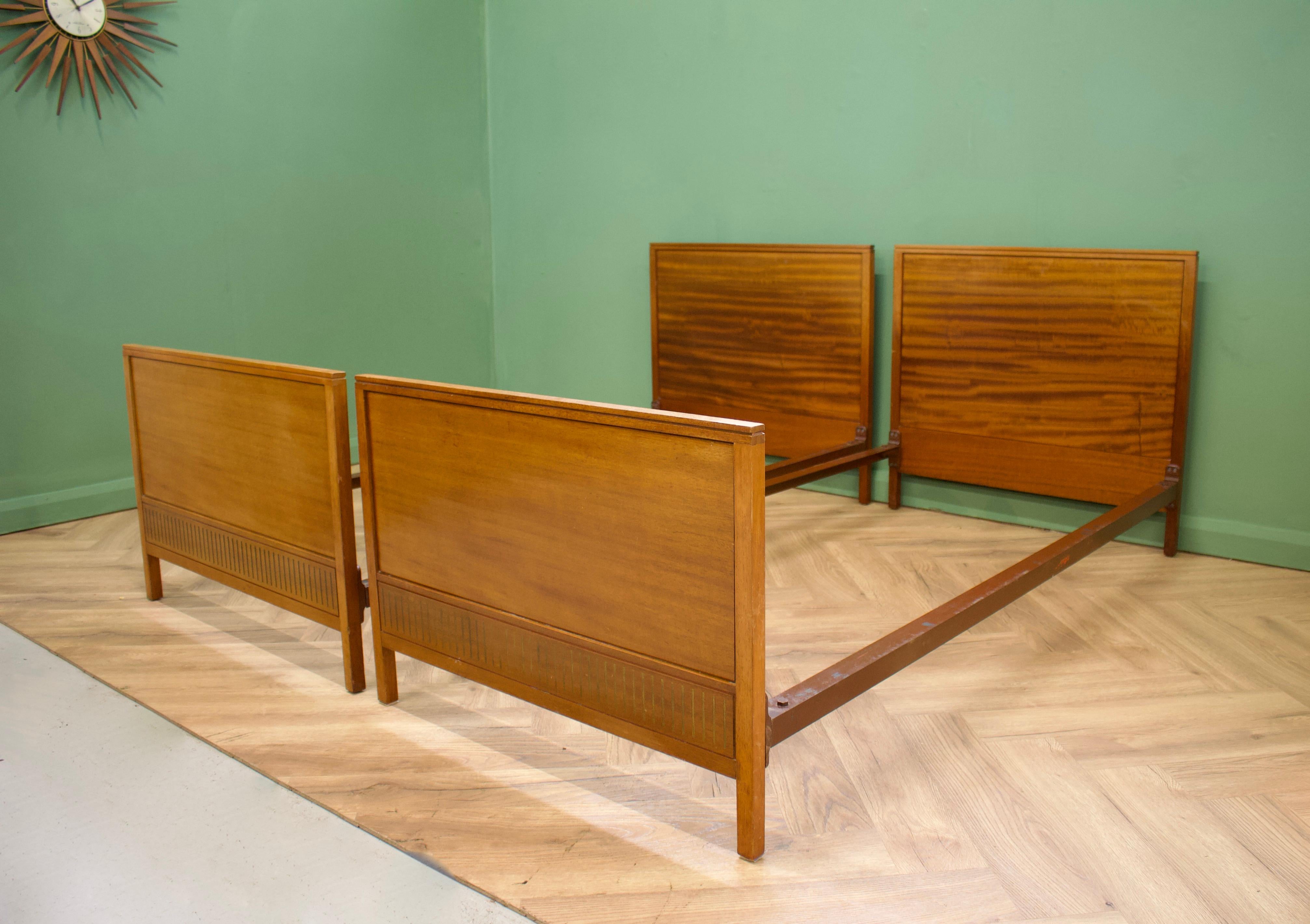 British Vintage Mid Century Pair Single Beds by Loughborough for Heals, 1950s For Sale
