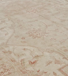 Vintage Mid-Century Pale-Brown Floral Wool Anatolian Turkish Rug