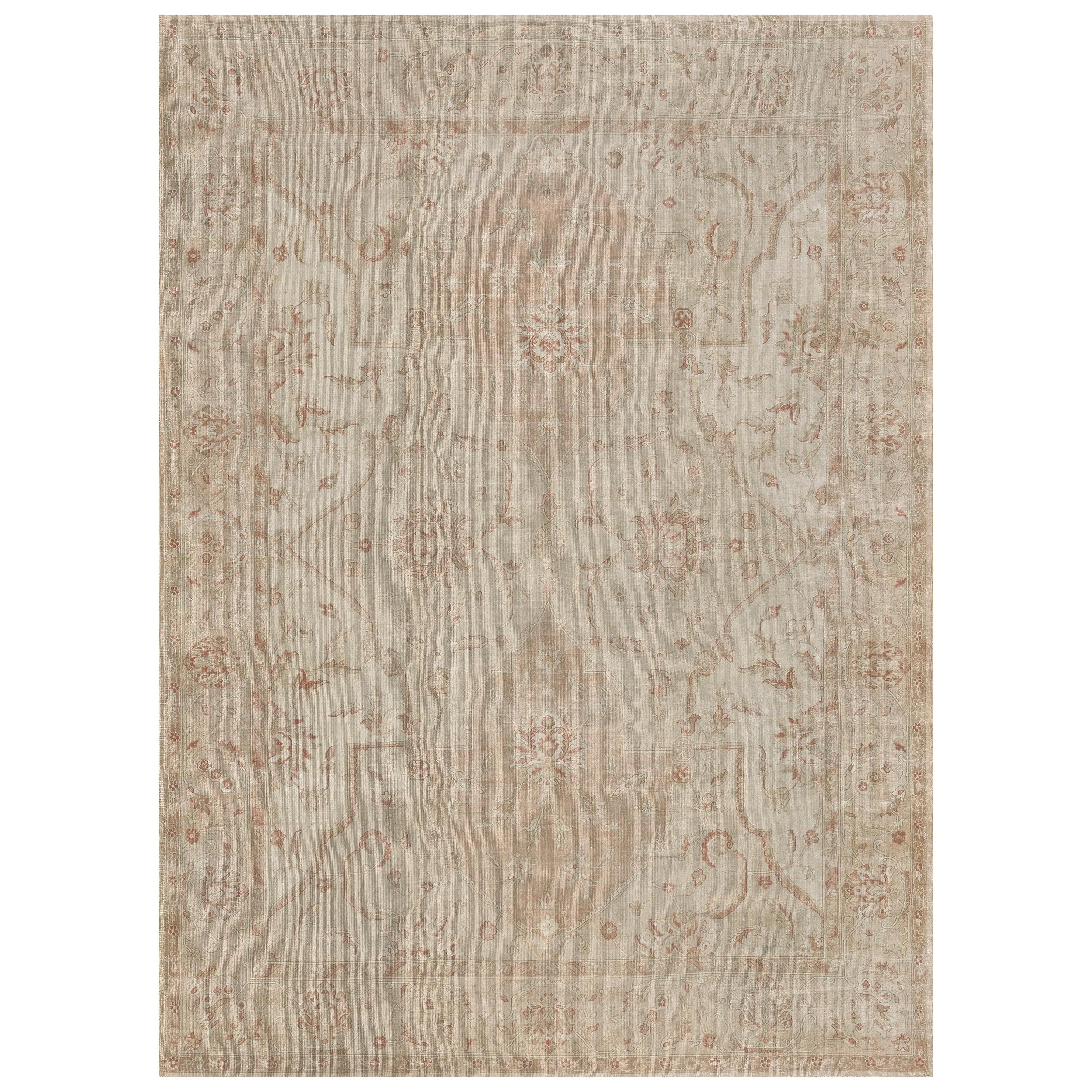 Tappeto vintage di metà secolo in lana anatolica marrone pallido e floreale