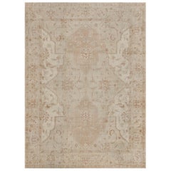 Vintage Mid-Century Pale-Brown Floral Wool Anatolian Turkish Rug