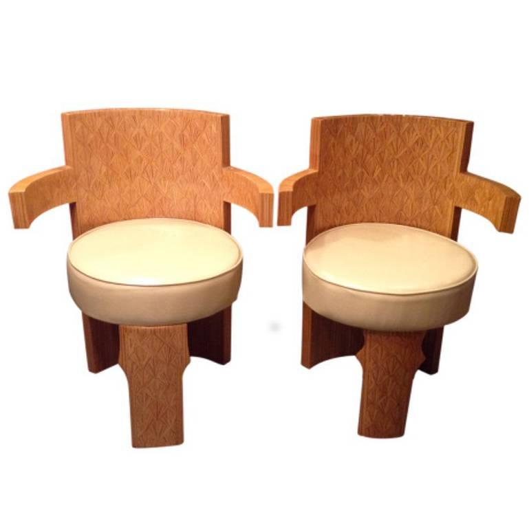 Vintage Midcentury Parquetry Barrel Armchairs