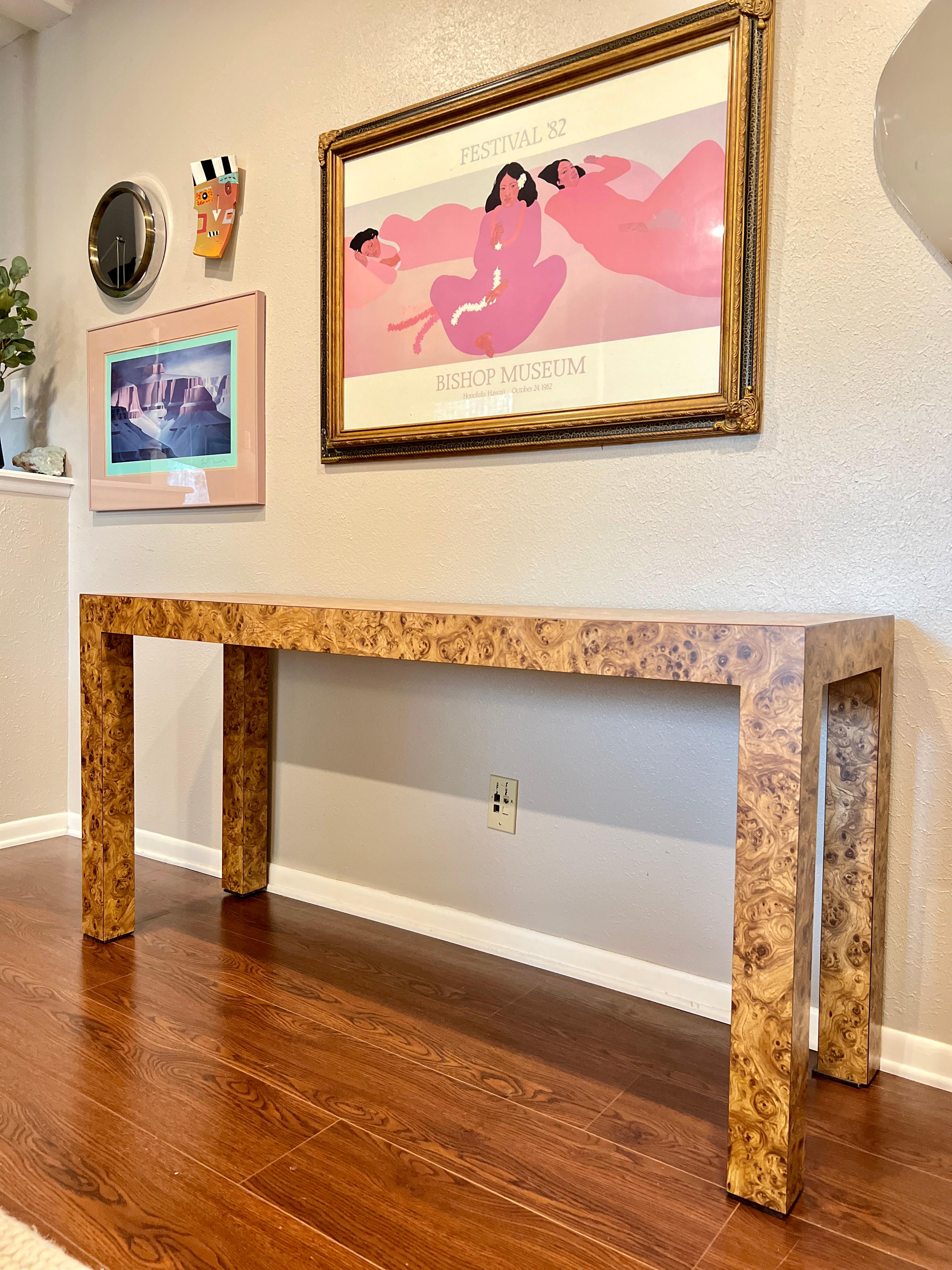 Vintage Mid-Century Parsons Style Burl Laminate Console Sofa Table 4