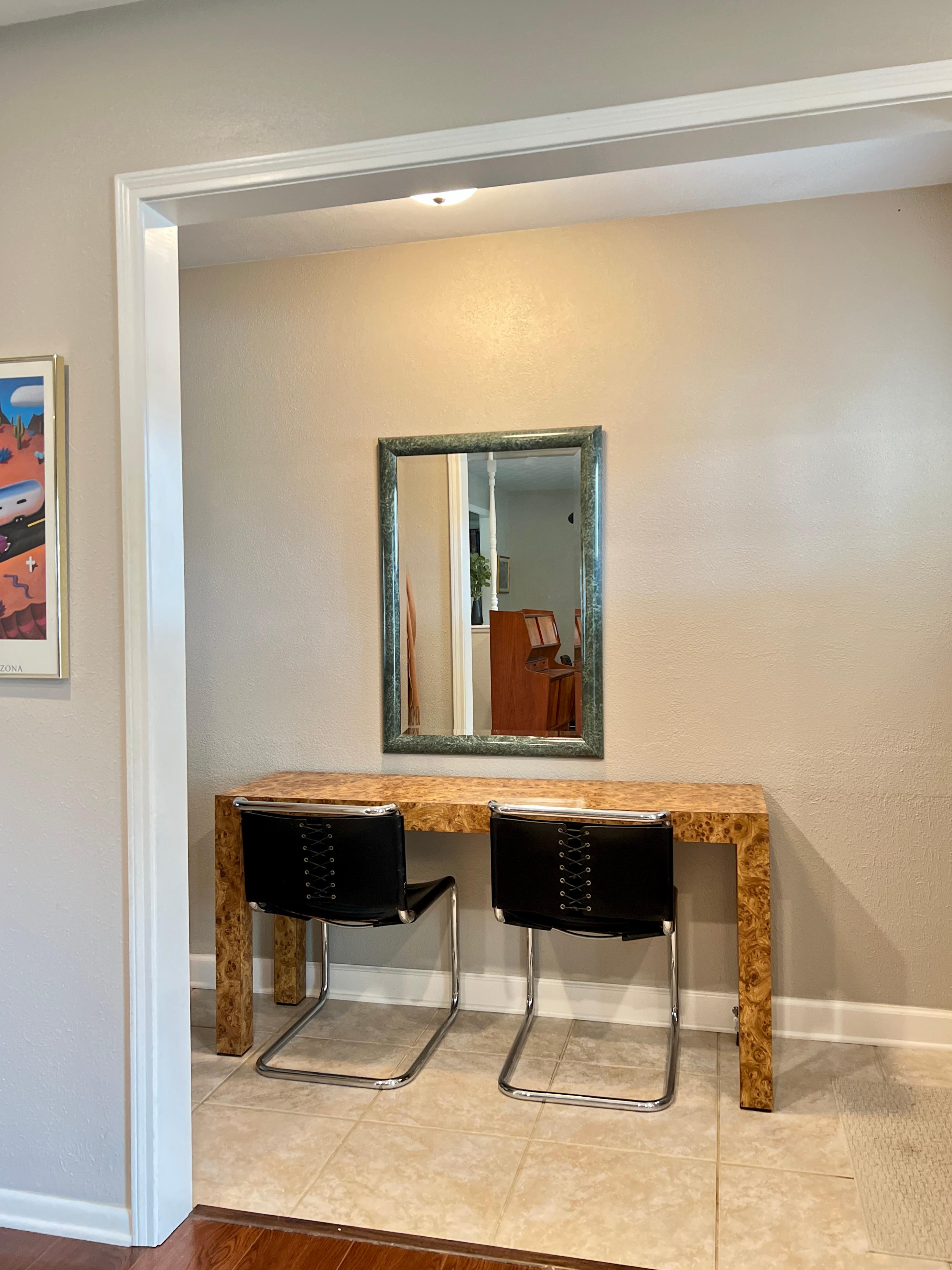 Vintage Mid-Century Parsons Style Burl Laminate Console Sofa Table 6