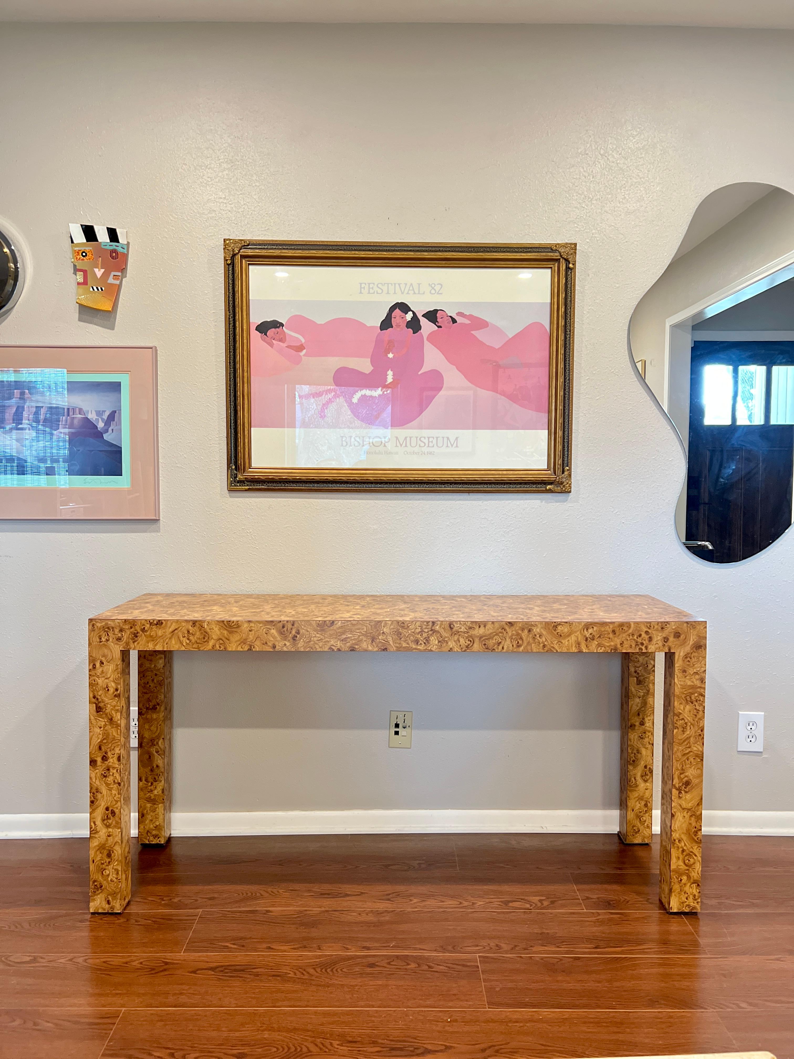 Mid-Century Modern Vintage Mid-Century Parsons Style Burl Laminate Console Sofa Table